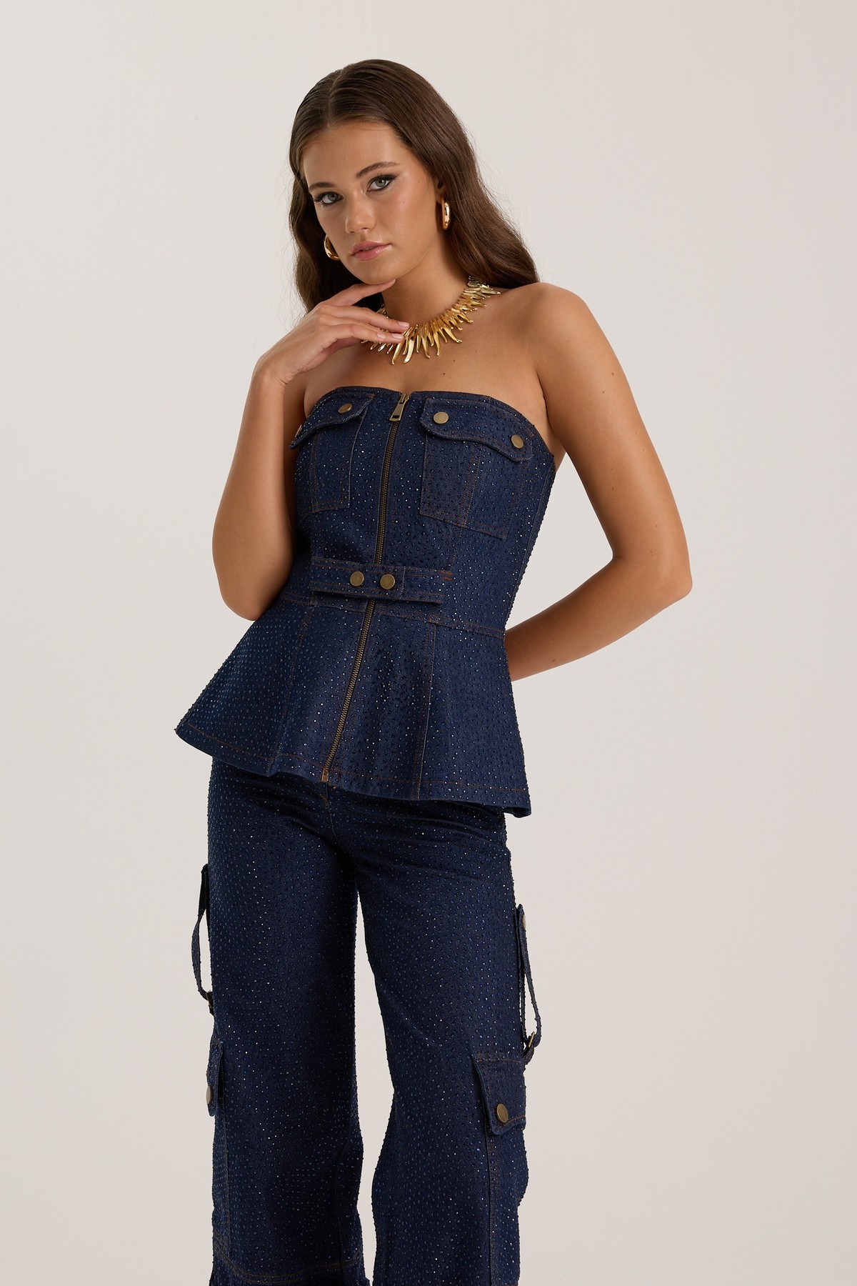 The Force Crystal Denim Bustier Blue