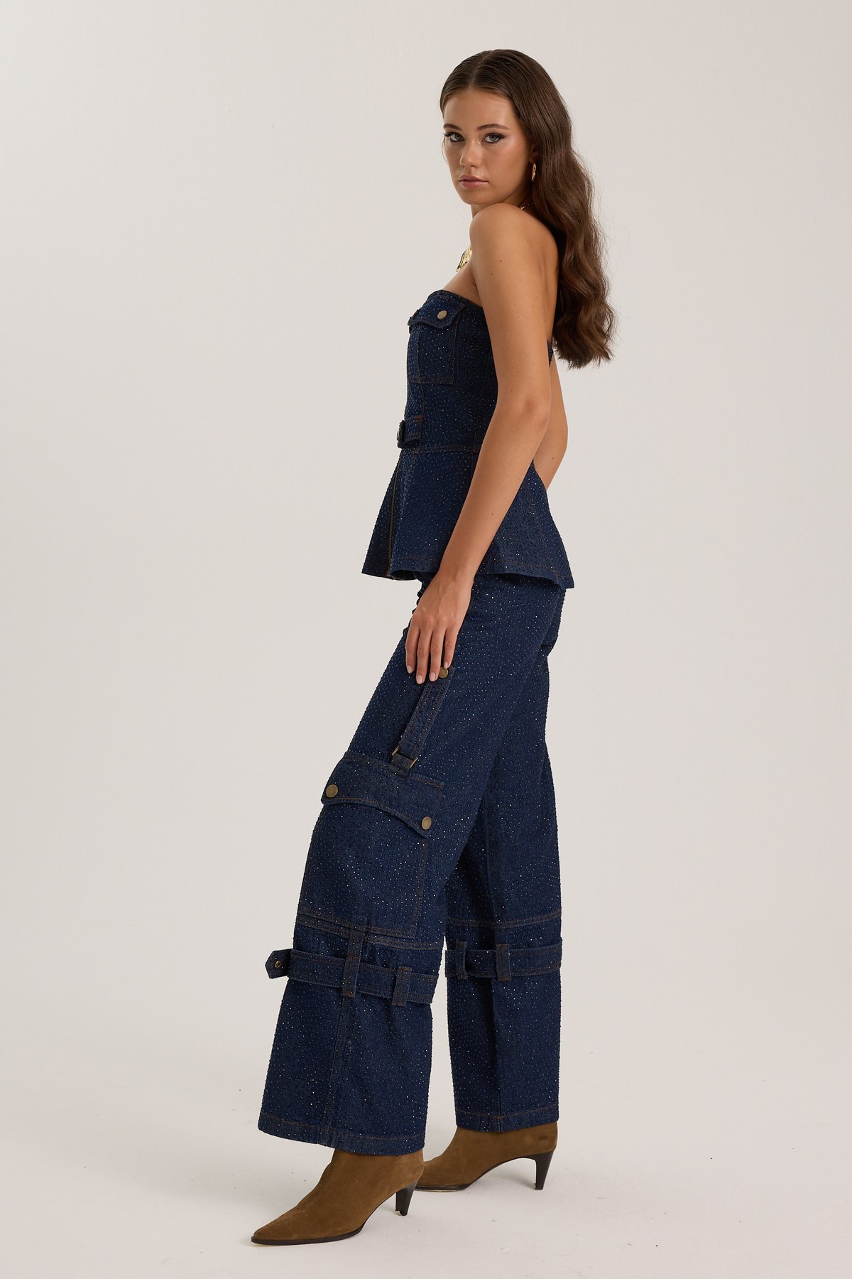 The Force Crystal Denim Bustier Blue