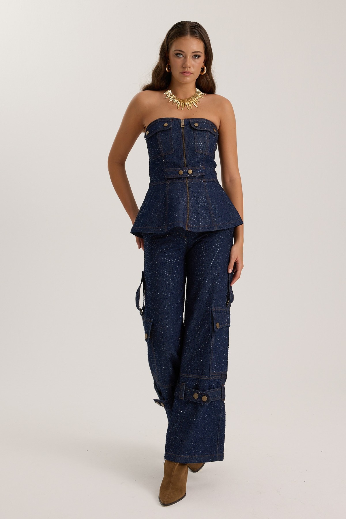 The Force Crystal Denim Bustier Blue