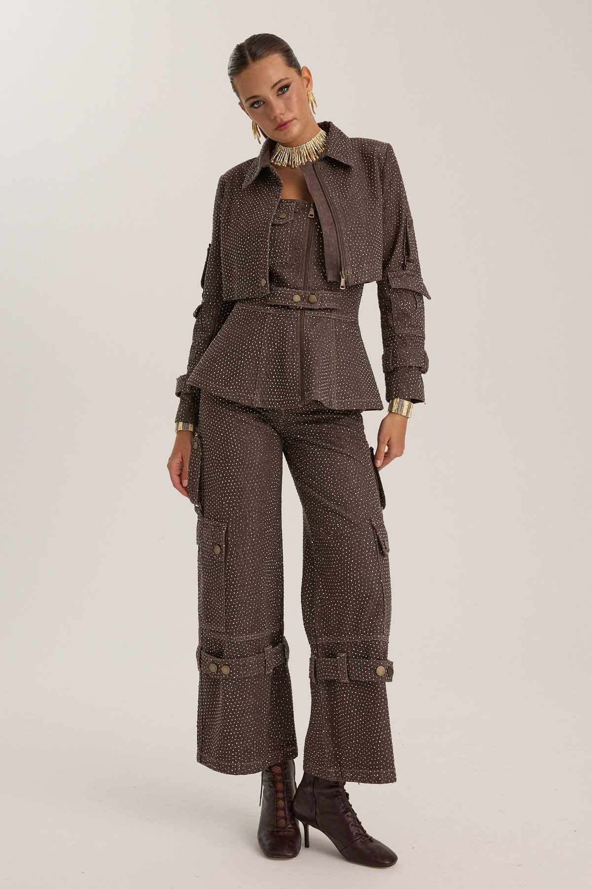 The Force Crystal Denim Bustier CHOCOLATE