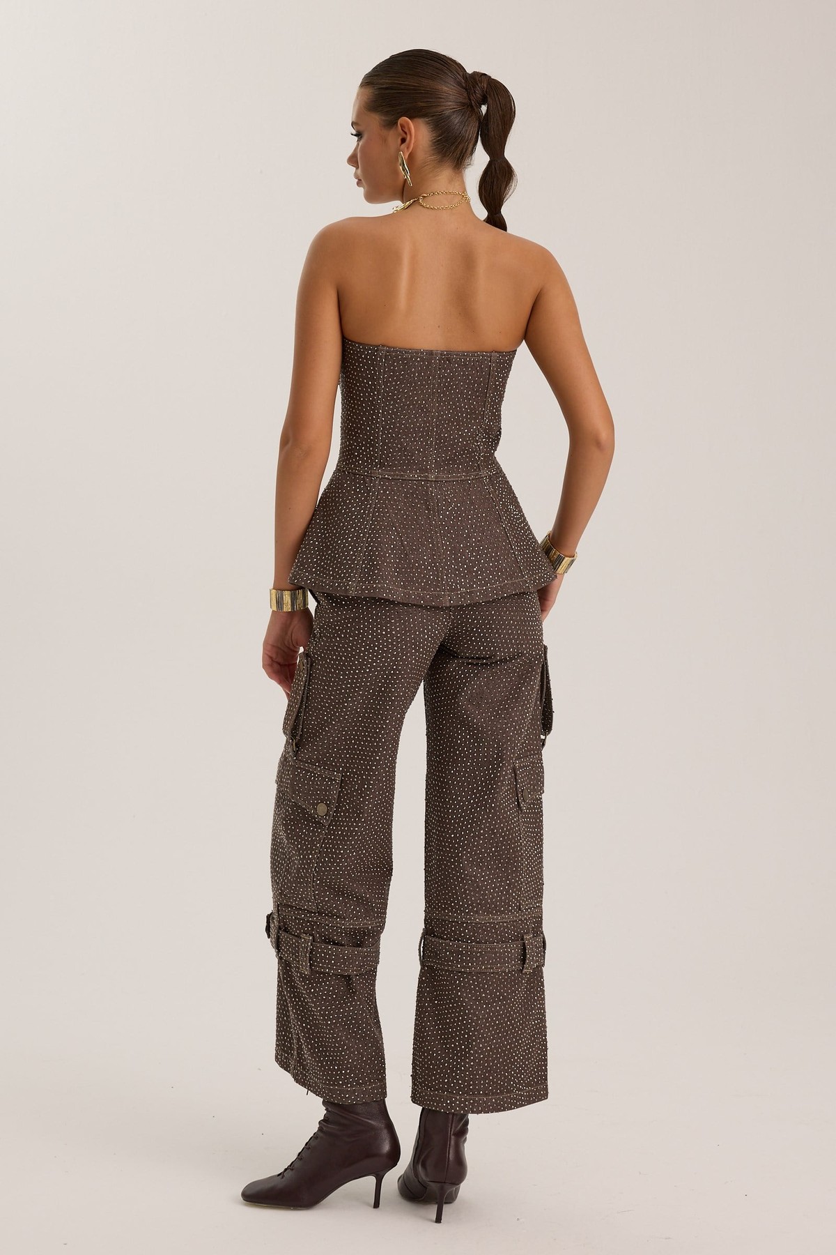 The Force Crystal Denim Bustier CHOCOLATE