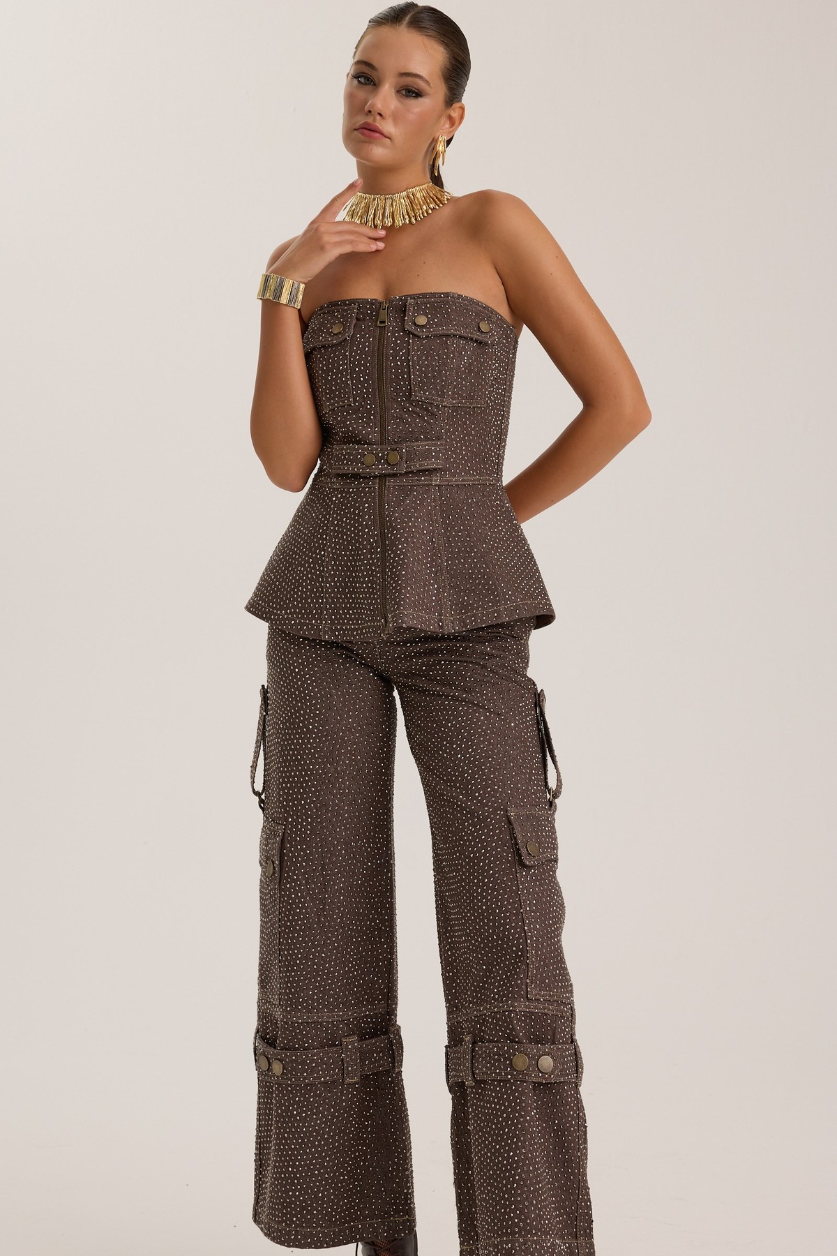 The Force Crystal Denim Bustier DARK GREEN