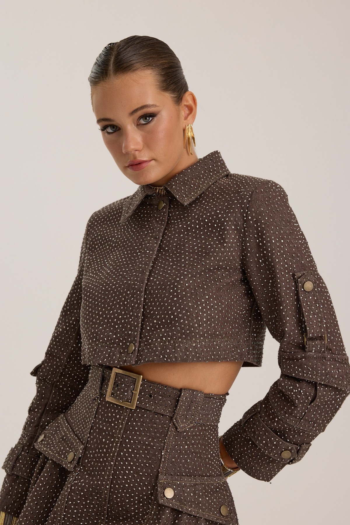 The Force Crystal Denim Skirt CHOCOLATE