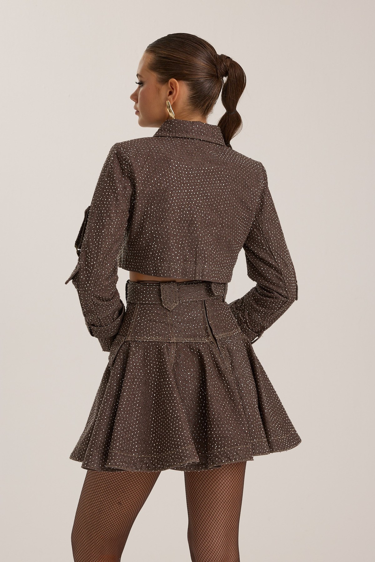 The Force Crystal Denim Skirt CHOCOLATE
