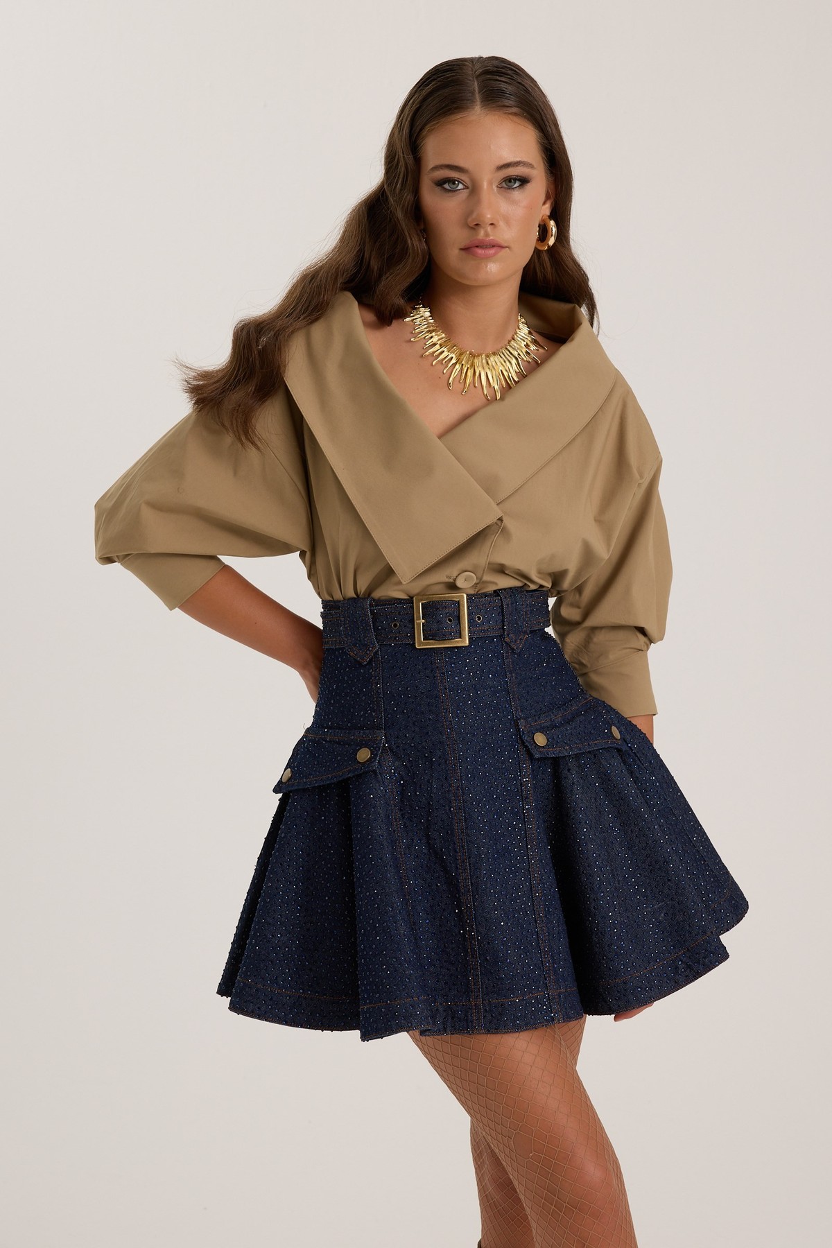 The Force Crystal Denim Skirt DARK BLUE