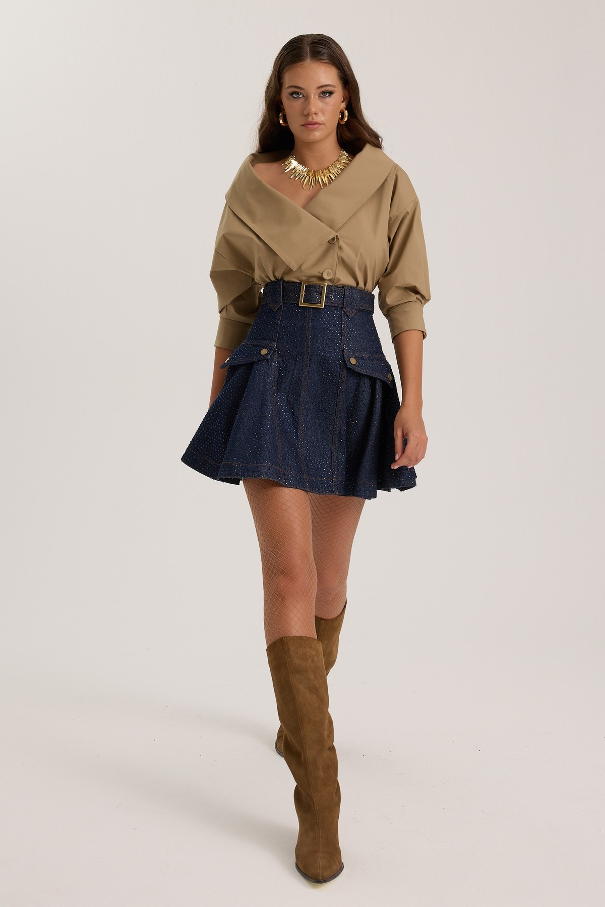 The Force Crystal Denim Skirt DARK BLUE