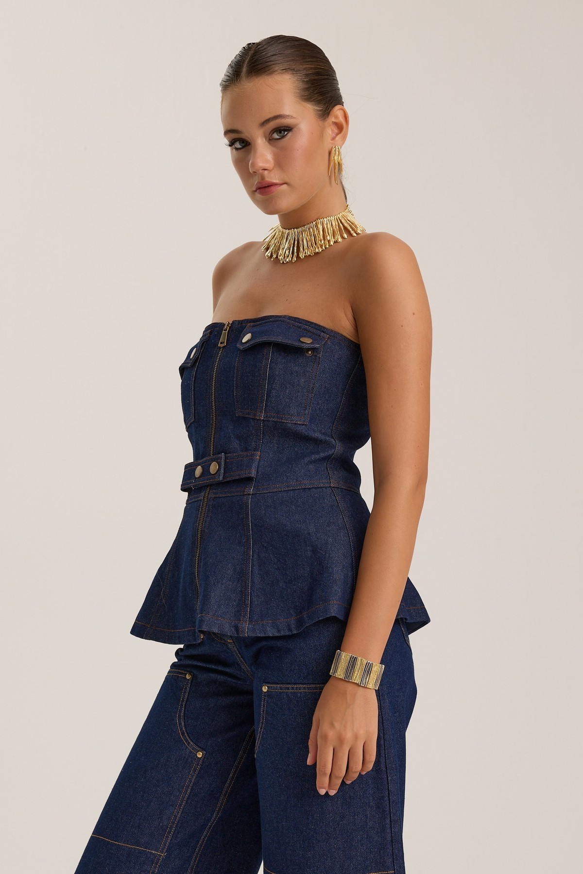 The Force Denim Bustier Dark Blue