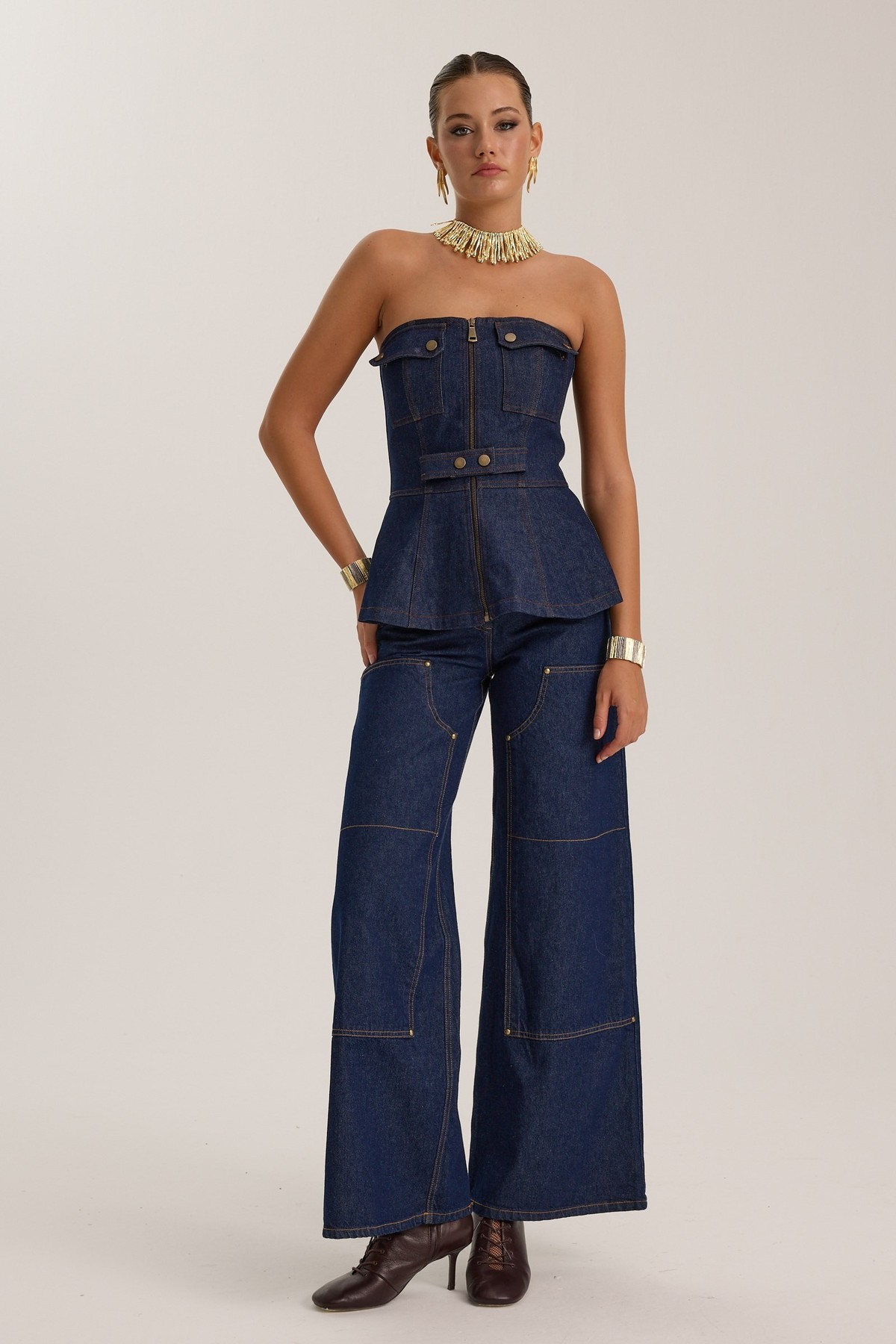 The Force Denim Bustier Dark Blue