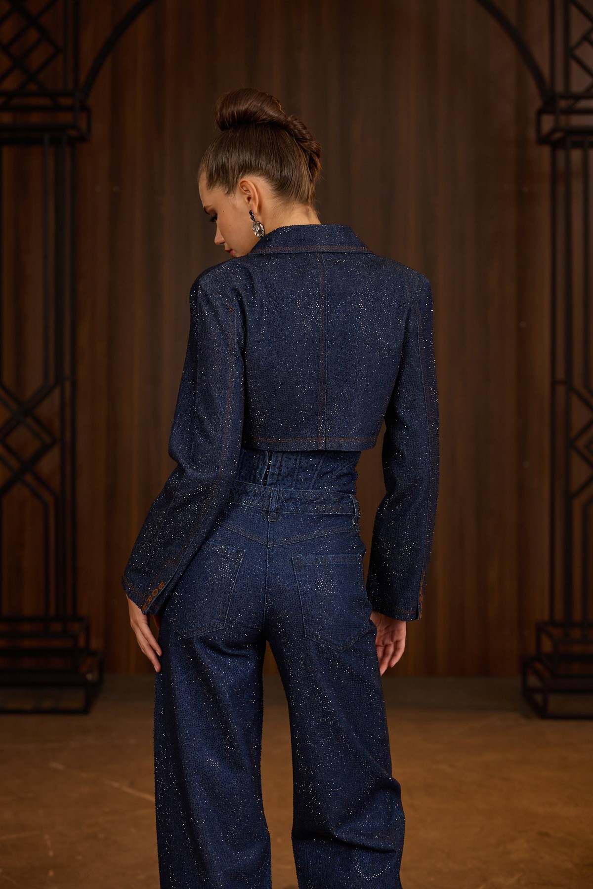 The Icon Crystal Denim Jacket Dark Blue