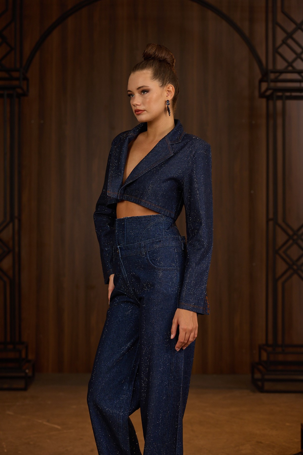 The Icon Crystal Denim Jacket Dark Blue