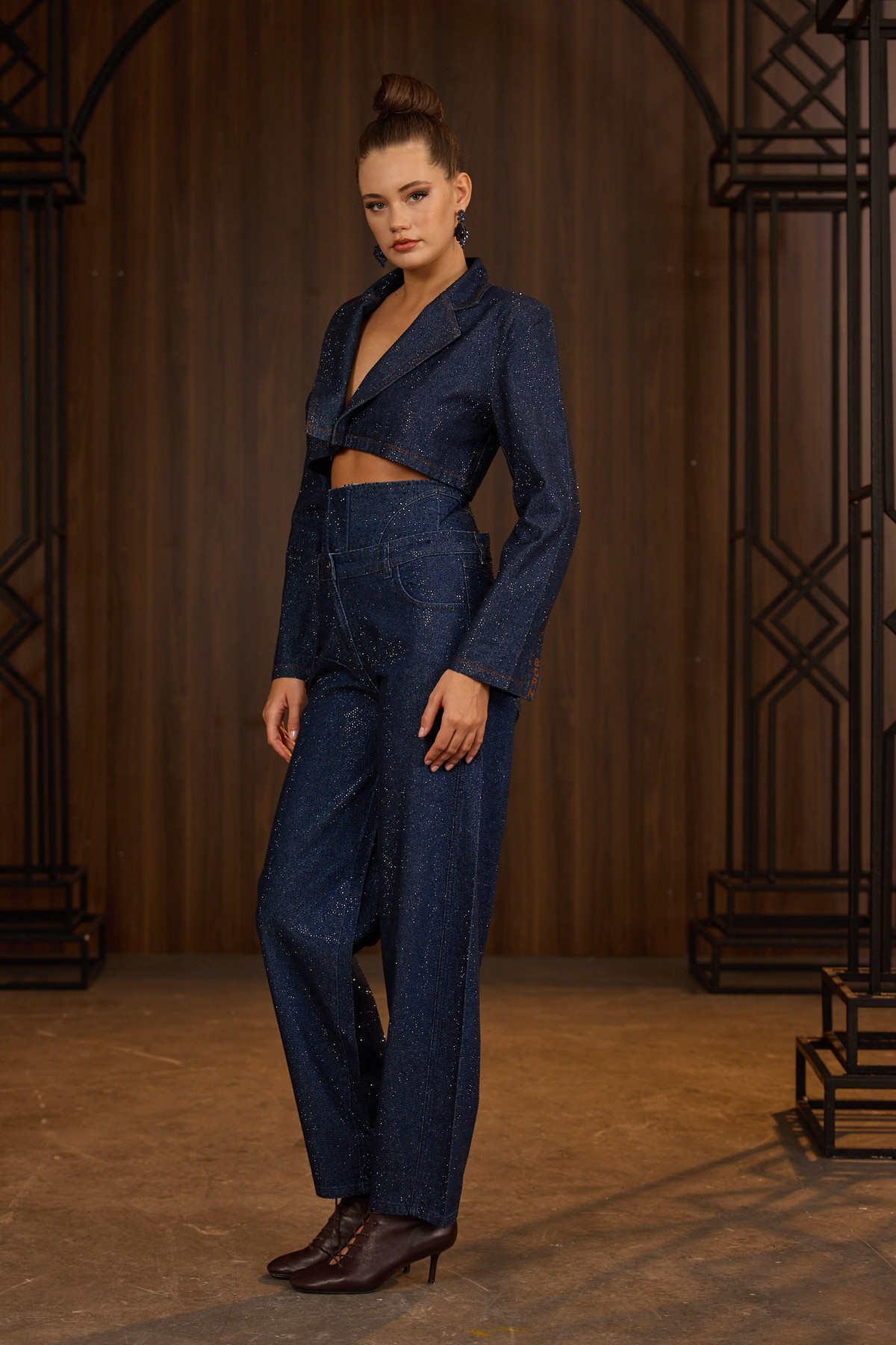 The Icon Crystal Denim Jacket Dark Blue