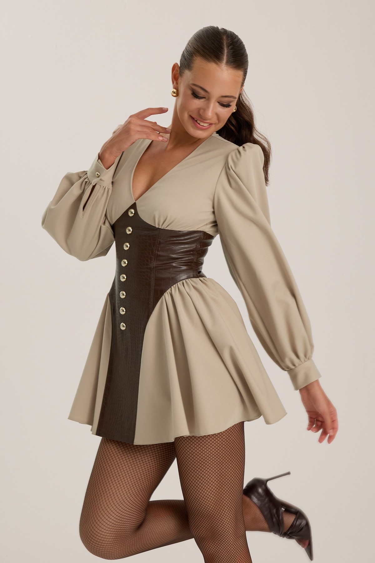 The Iconette Mini Dress Beige