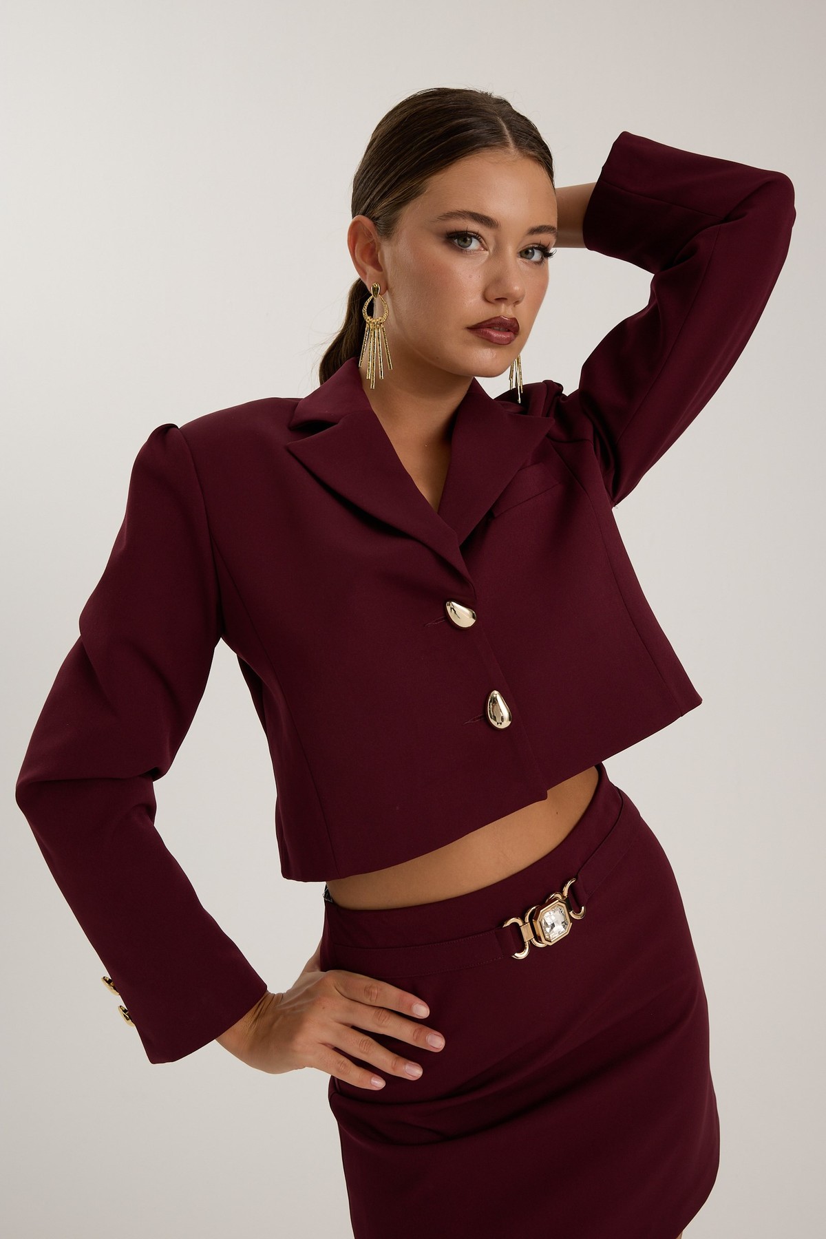 The Jewel Belt Mini Skirt Burgundy