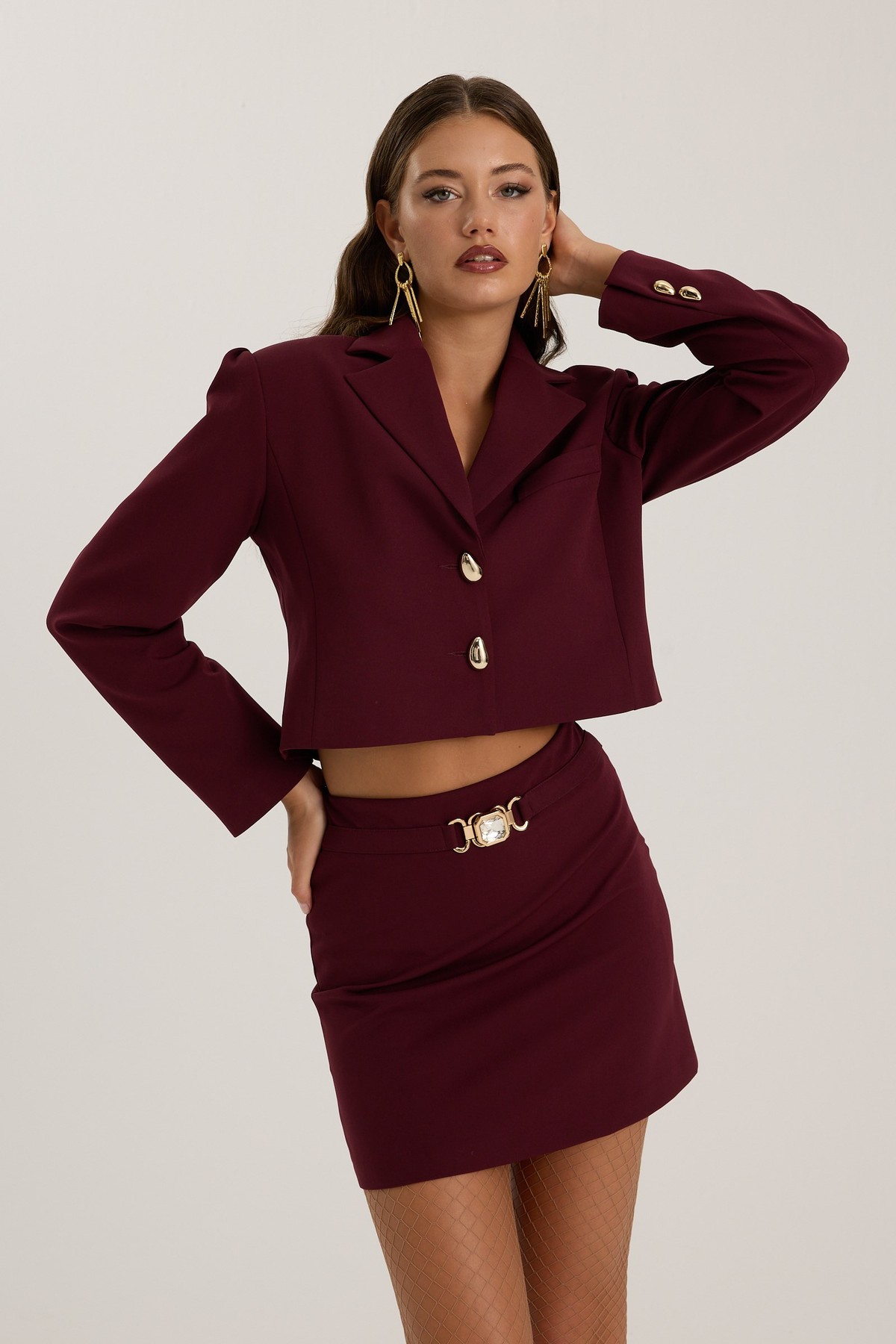 The Jewel Belt Mini Skirt Burgundy