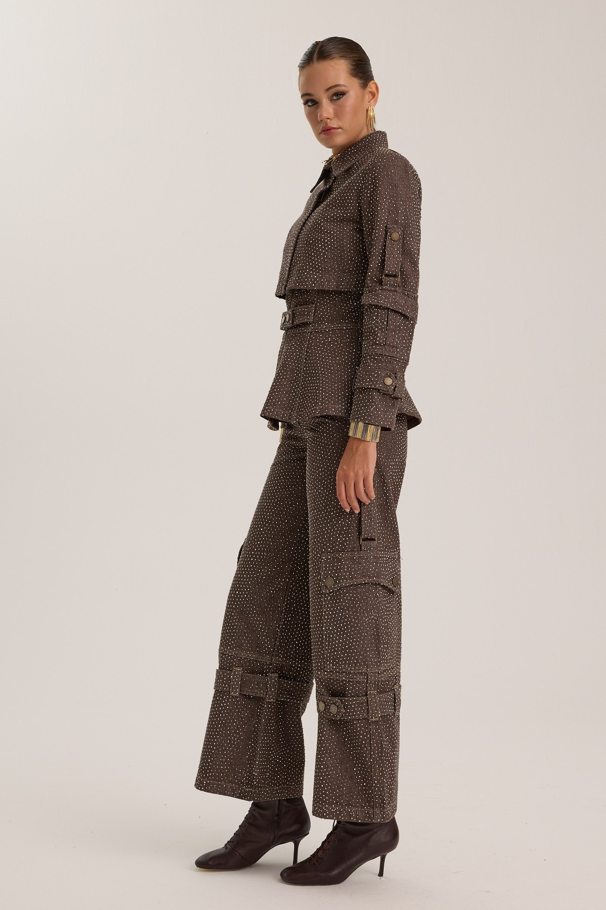 The Rebel Crystal Denim Pant CHOCOLATE