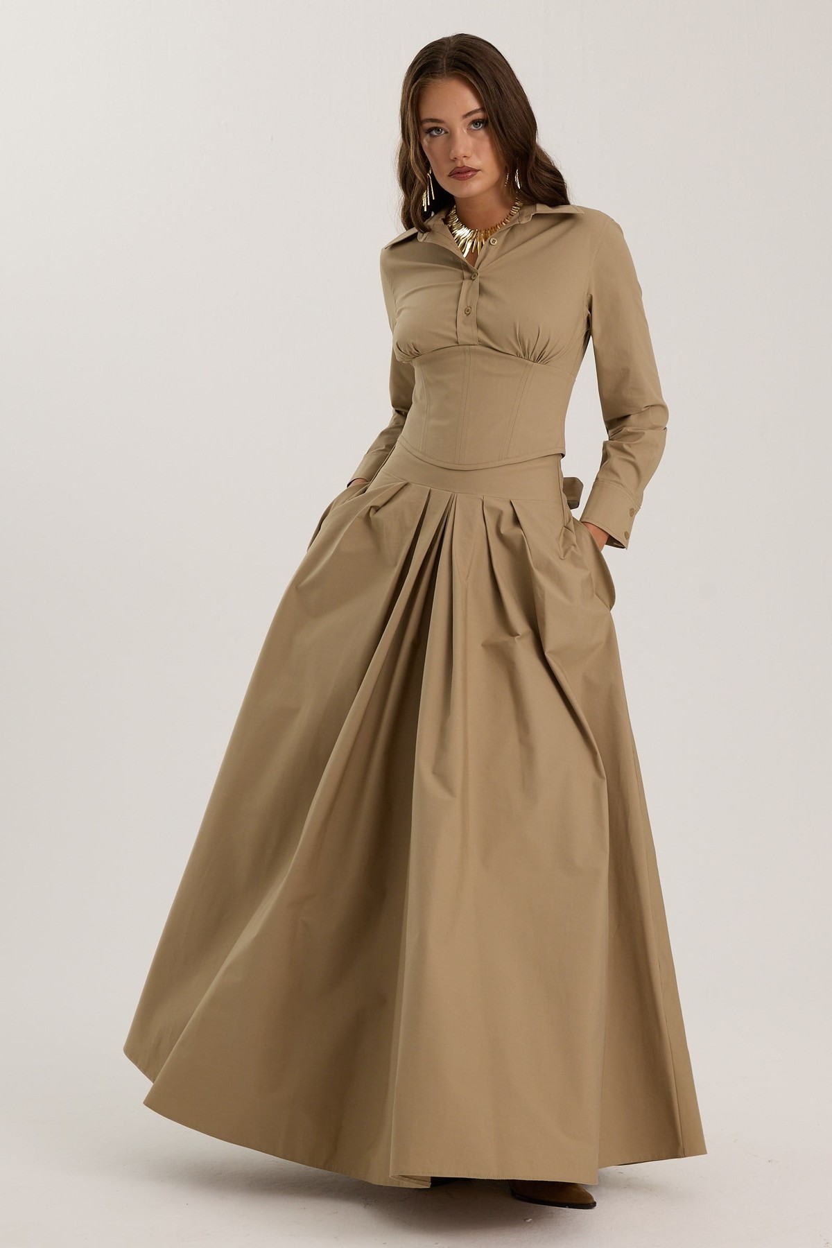 The Reform Maxi Skirt Bronze Brown