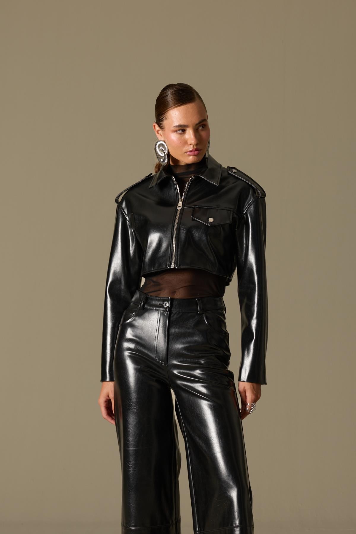Timeless Chic Faux Leather Jacket Black