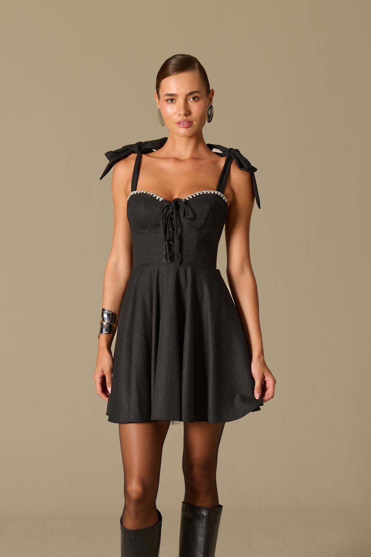 Timeless Grace Mini Elbise Black-Grey