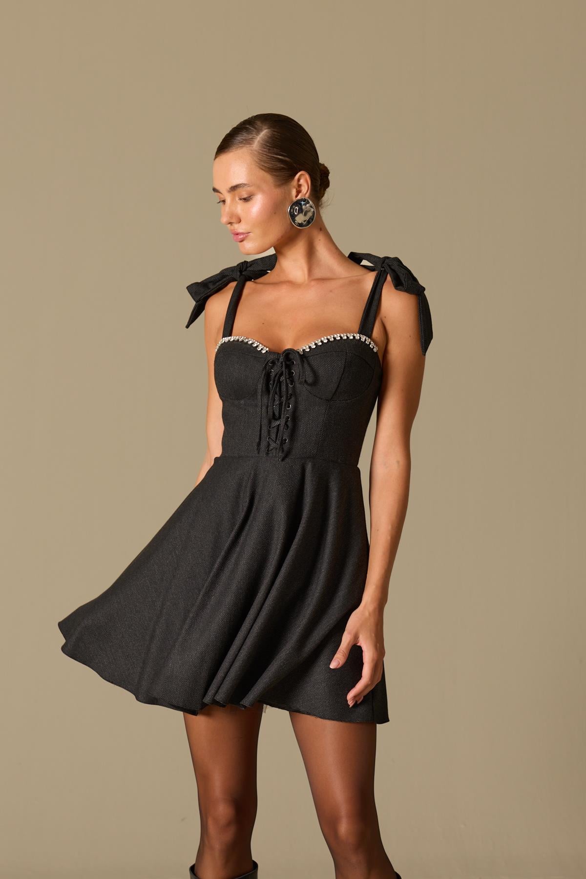 Timeless Grace Mini Elbise Black-Grey