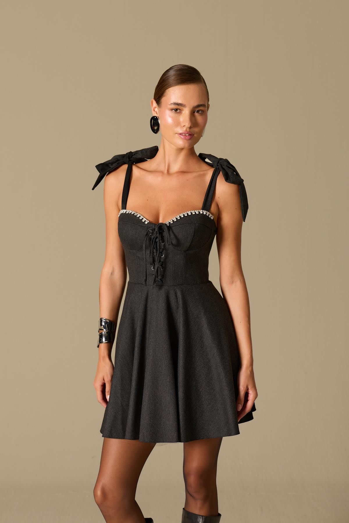 Timeless Grace Mini Elbise Black-Grey