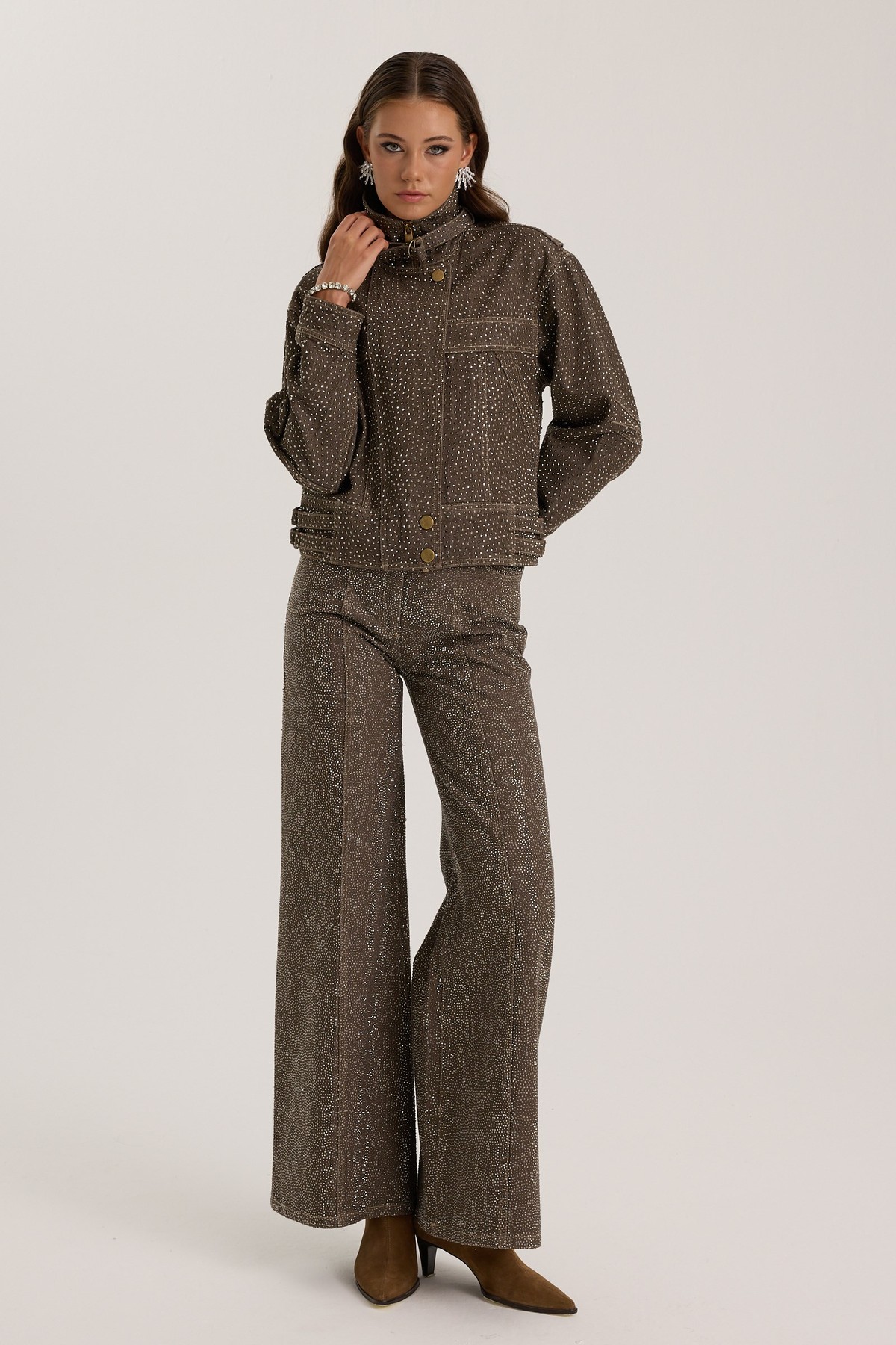Urban Core Crystal Denim Jacket DARK GREEN
