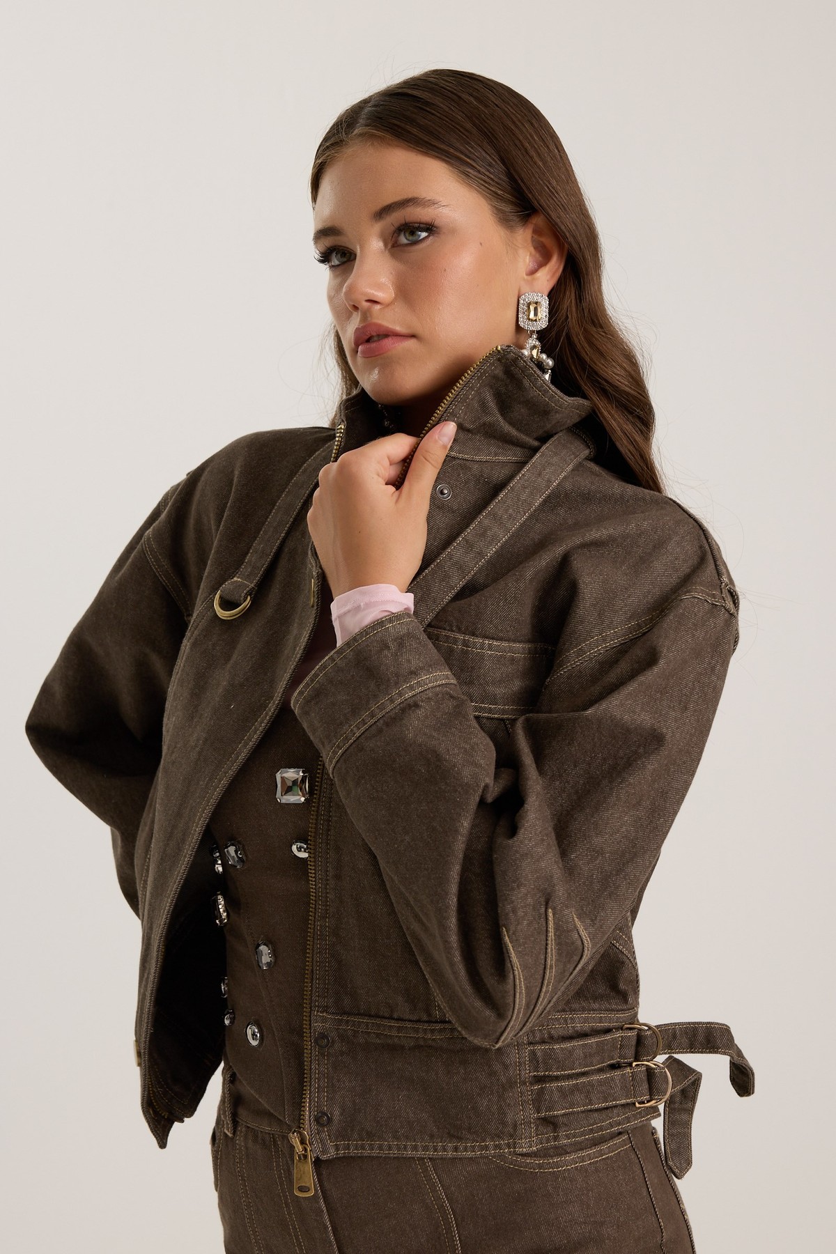 Urban Core Denim Jacket Brown