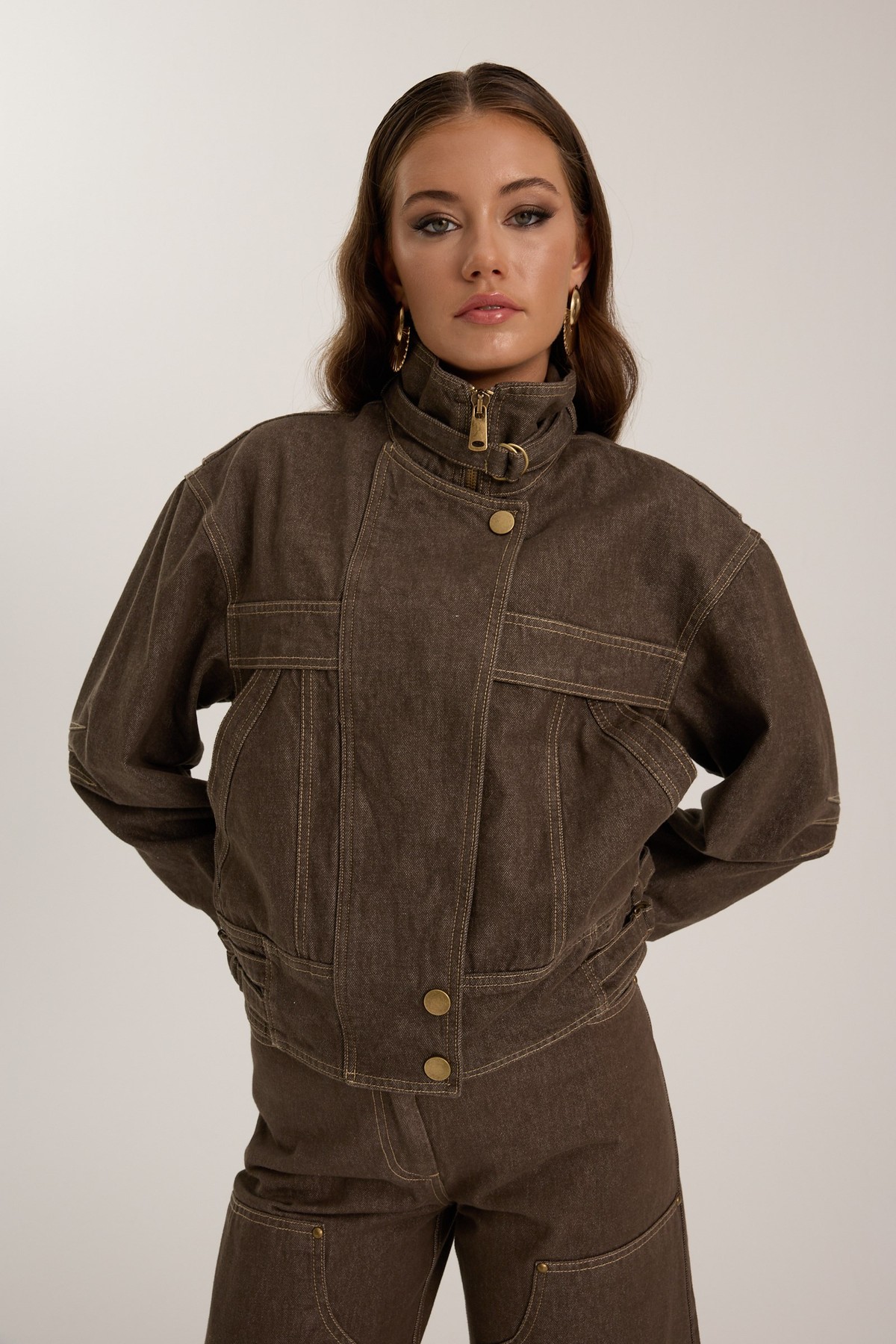 Urban Core Denim Jacket Brown
