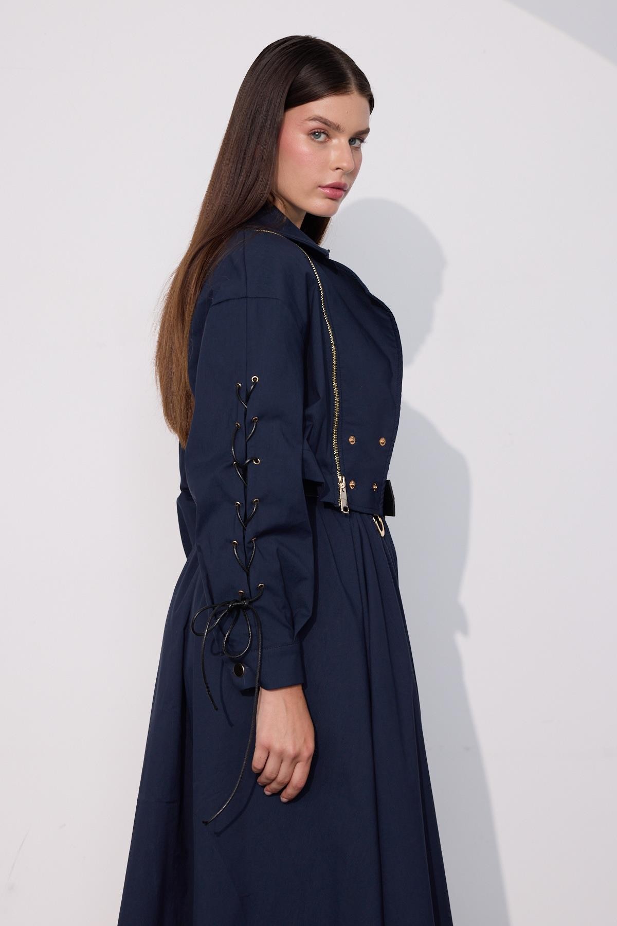 Urban Luxe Oversize Crop Ceket Lacivert