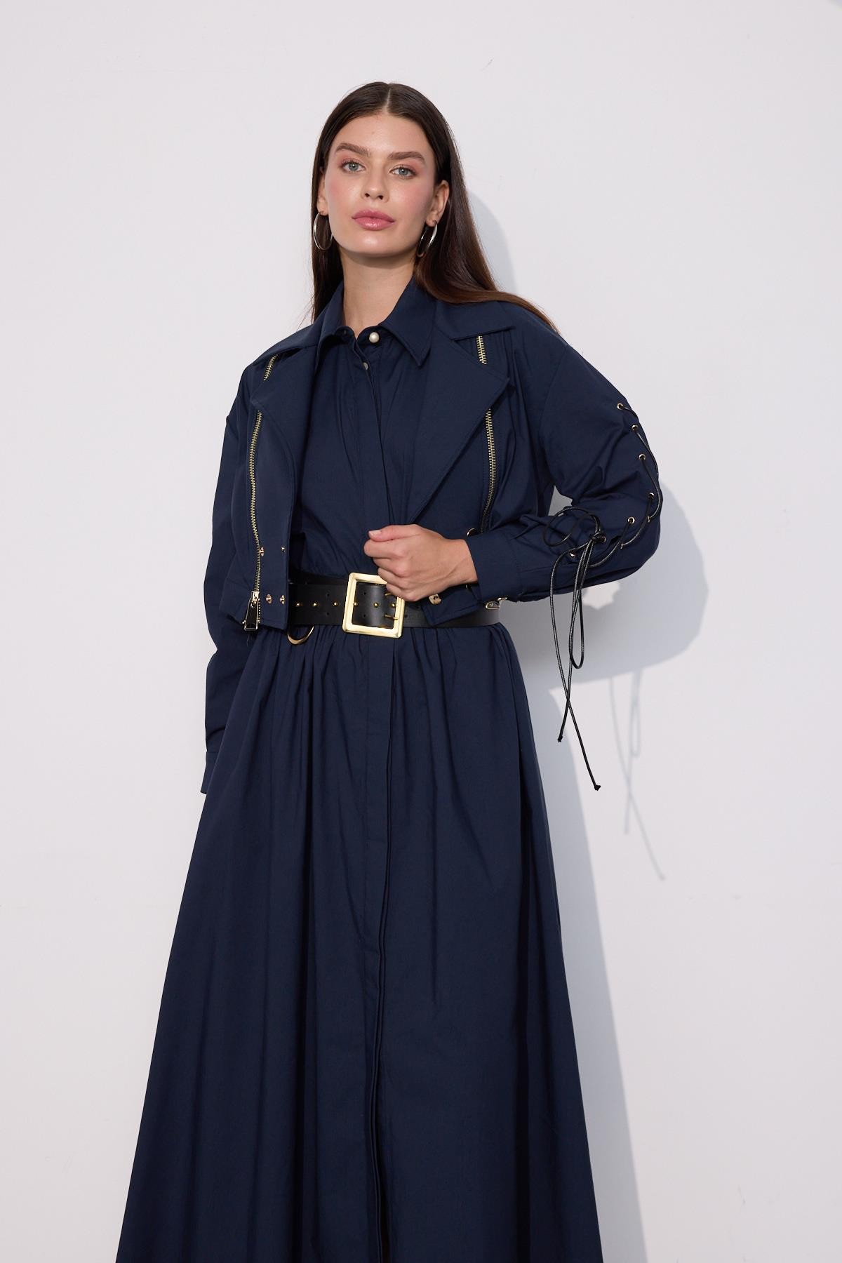 Urban Luxe Oversize Crop Ceket Lacivert