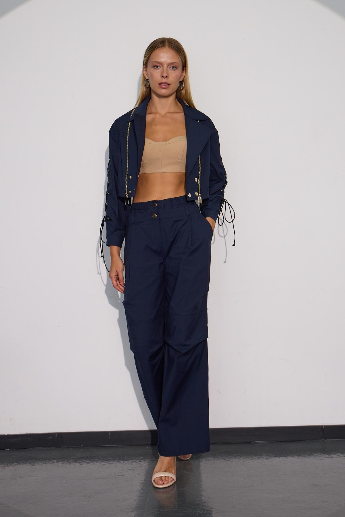 Urban Luxe Oversize Crop Ceket Lacivert