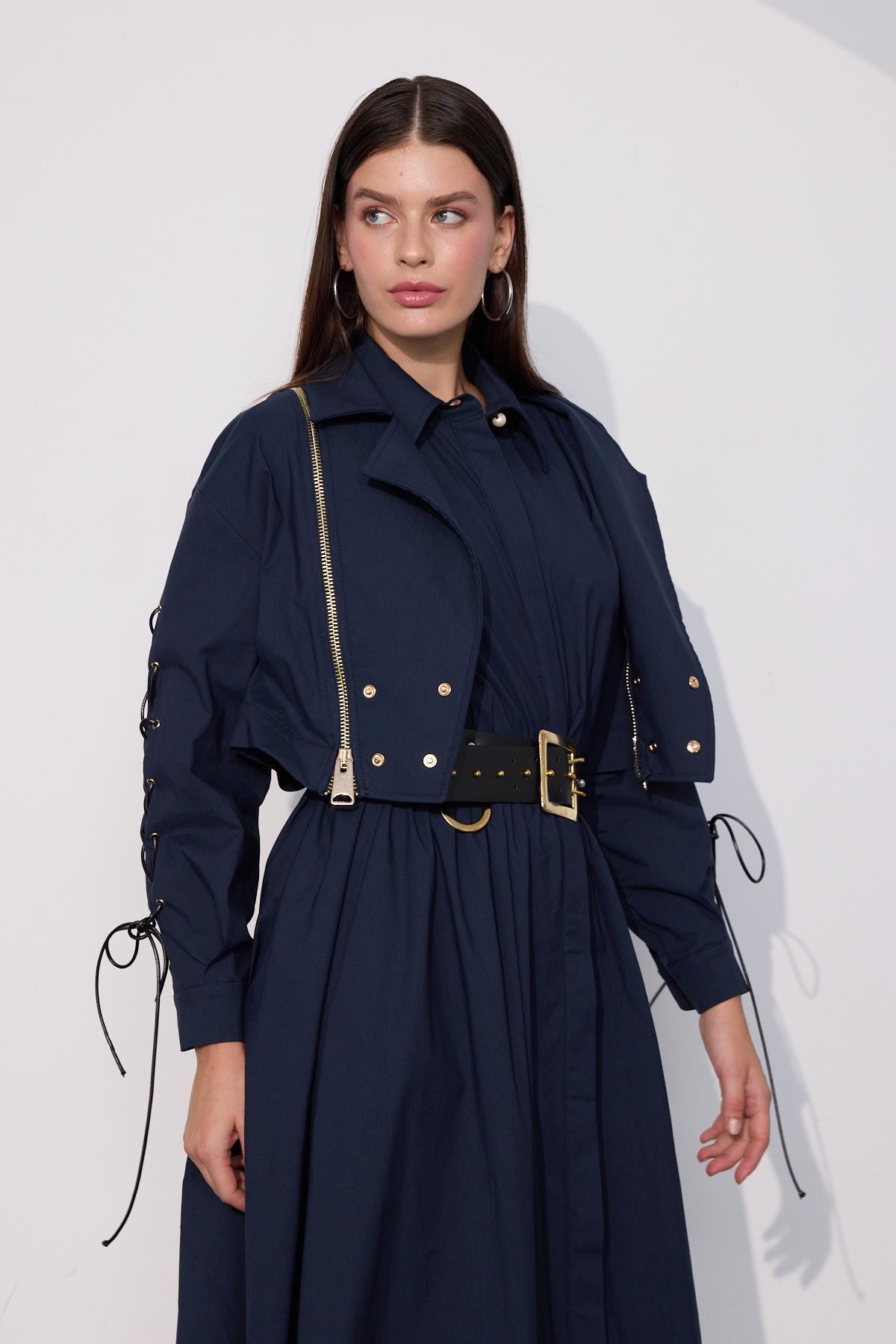Urban Luxe Oversize Crop Ceket Lacivert