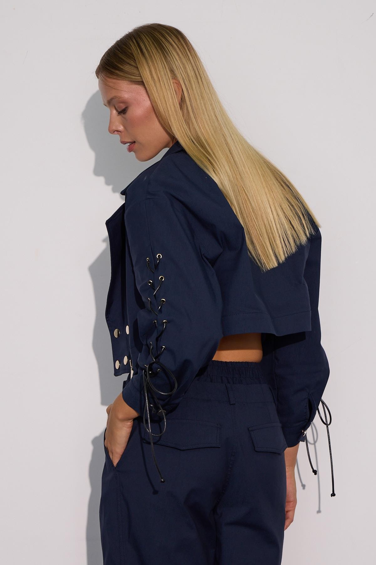 Urban Luxe Oversize Crop Ceket Lacivert