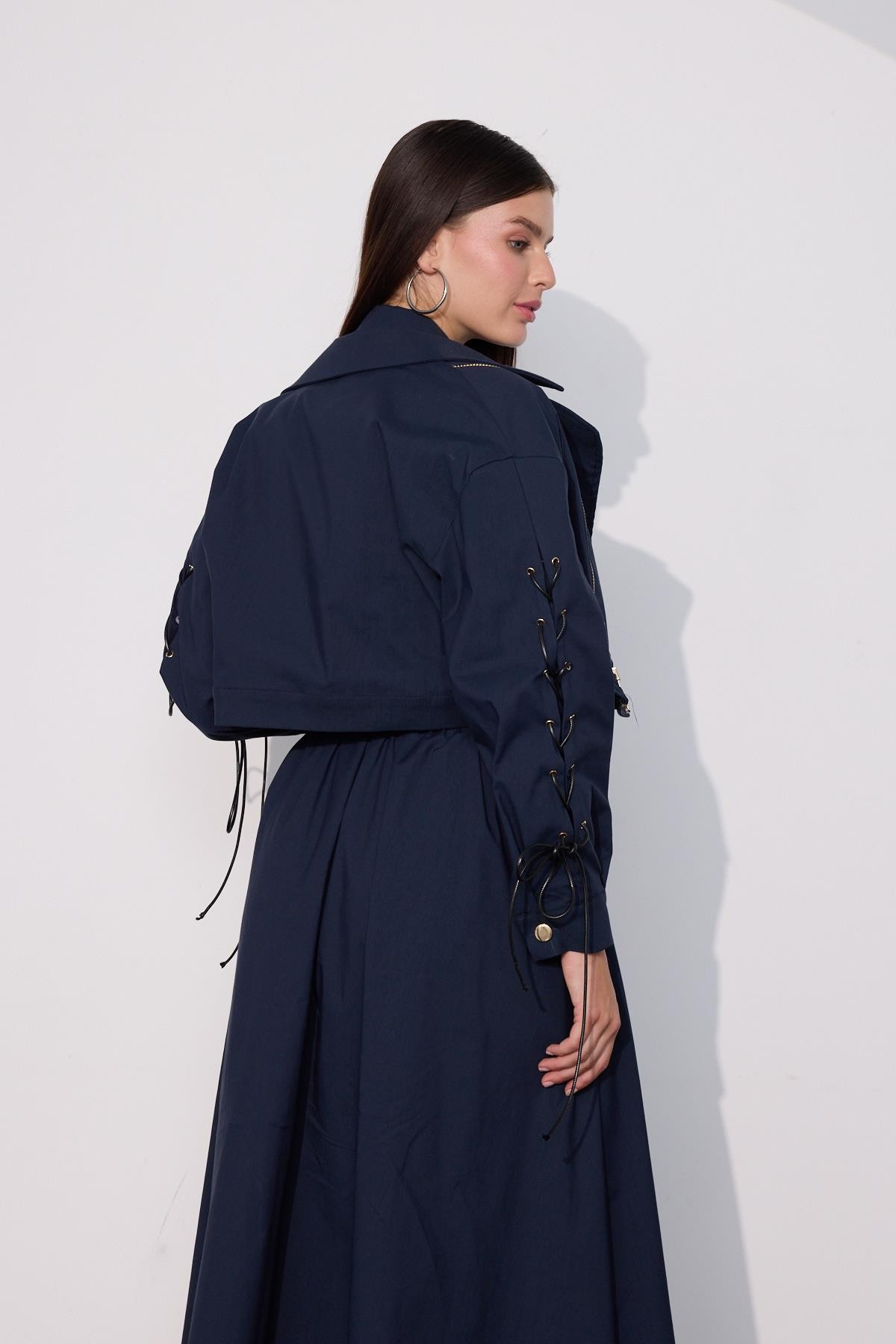 Urban Luxe Oversize Crop Ceket Lacivert