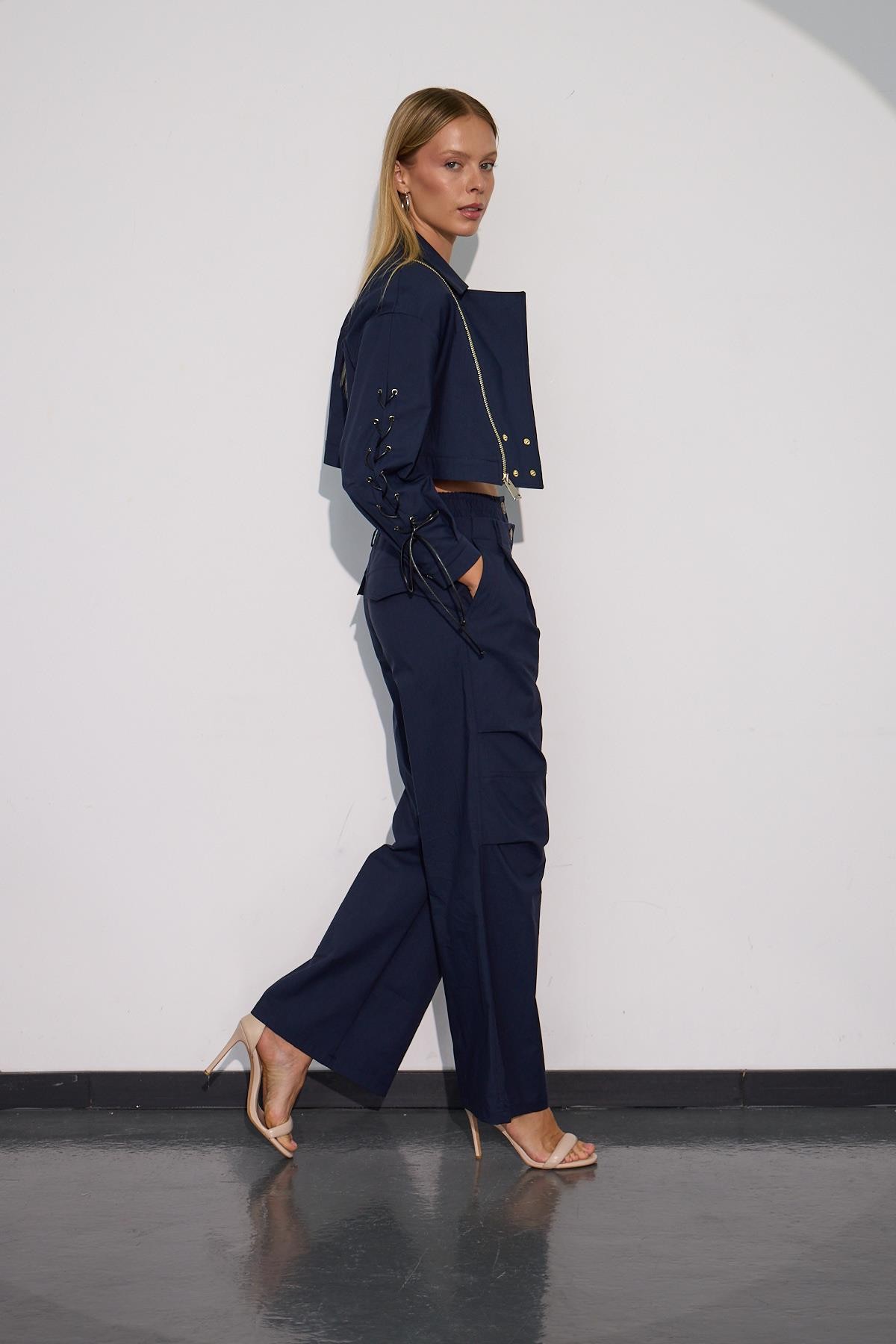 Urban Luxe Oversize Crop Ceket Lacivert