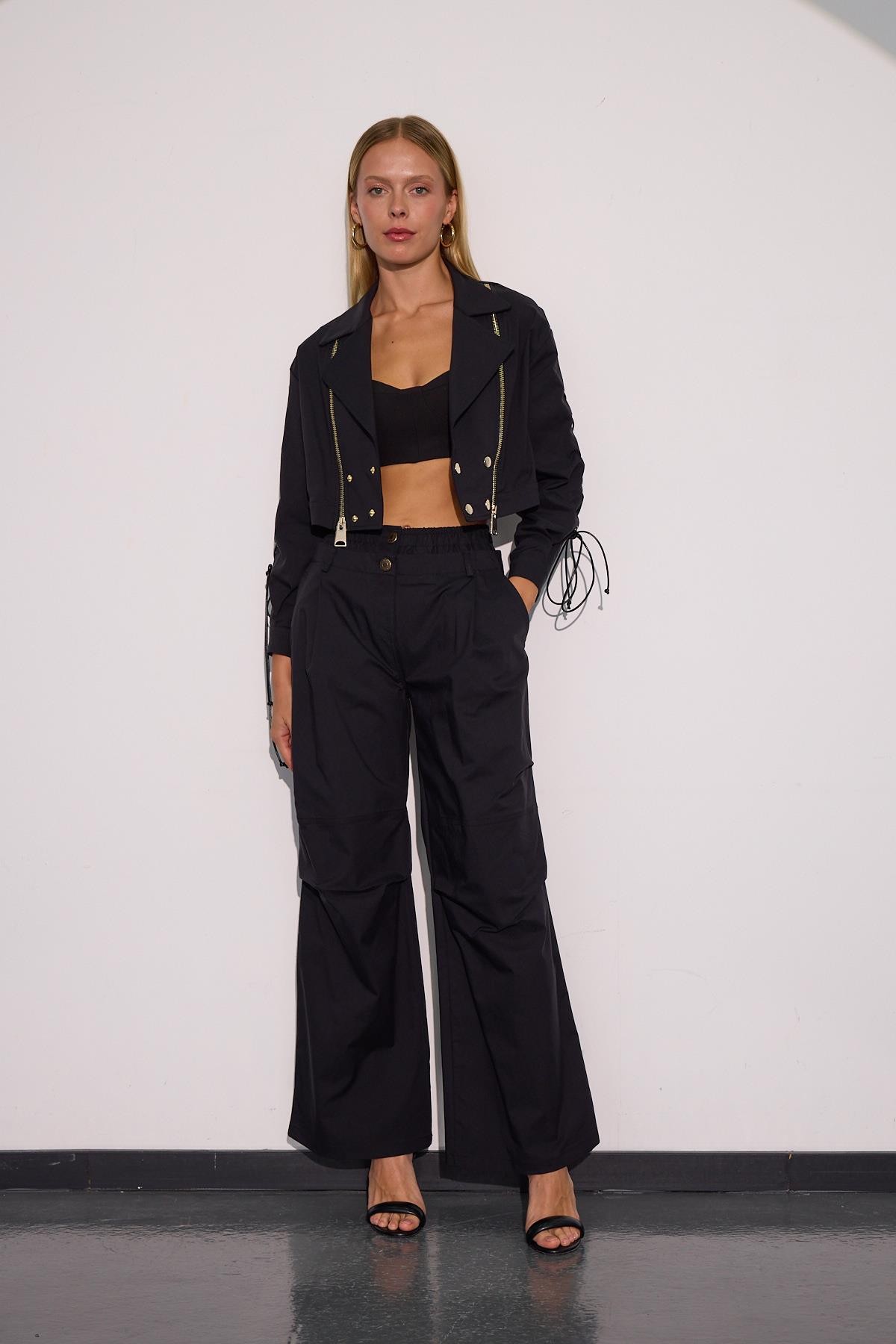 Urban Luxe Oversize Crop Ceket Siyah