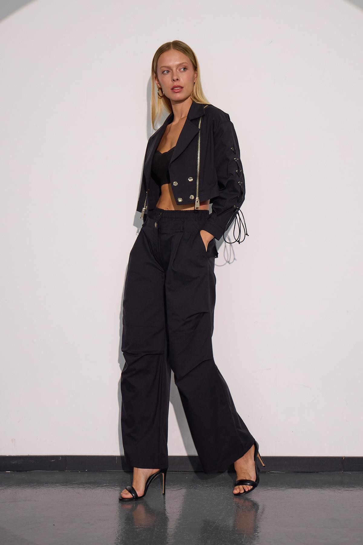 Urban Luxe Oversize Crop Ceket Siyah