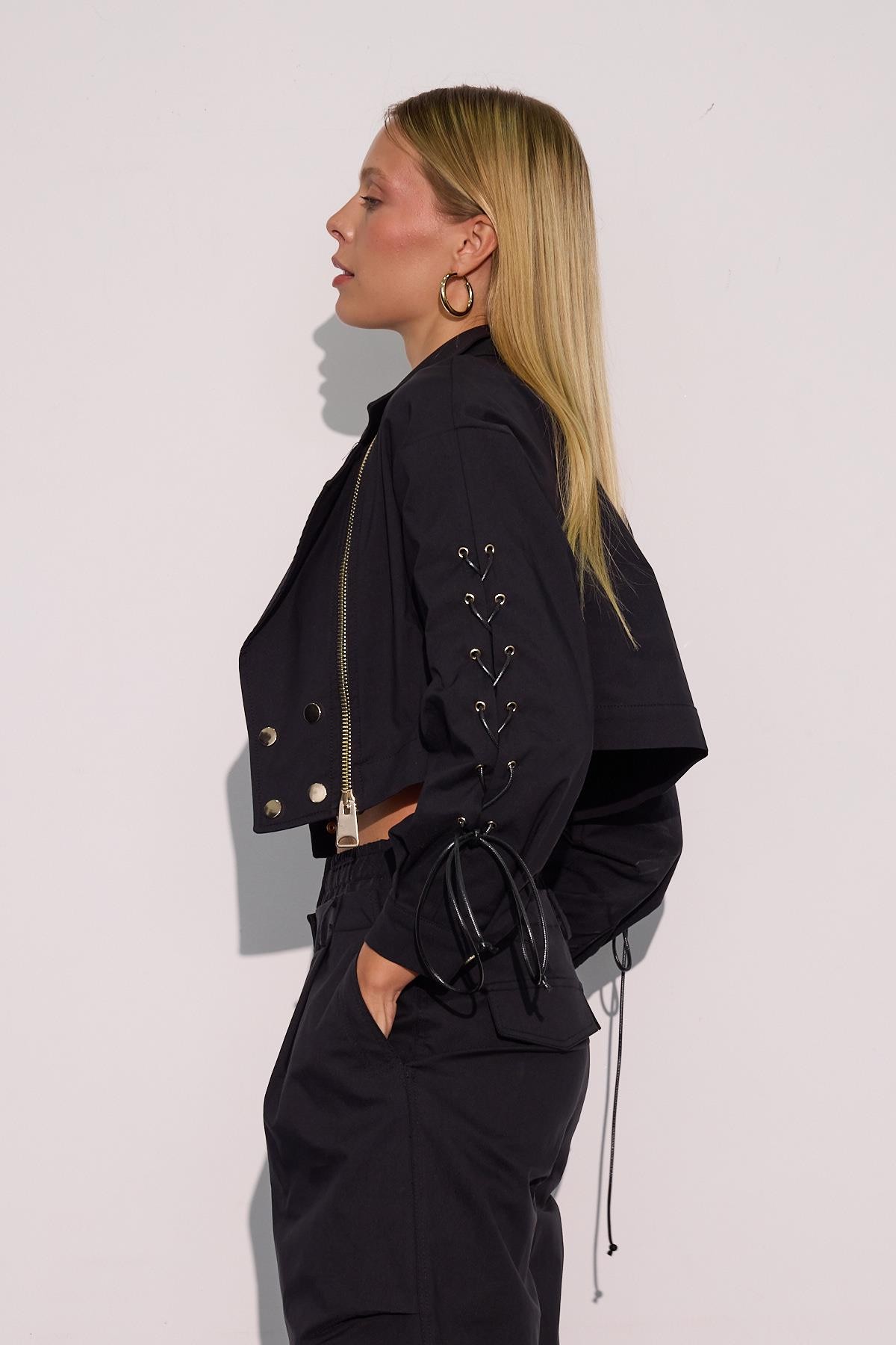 Urban Luxe Oversize Crop Ceket Siyah