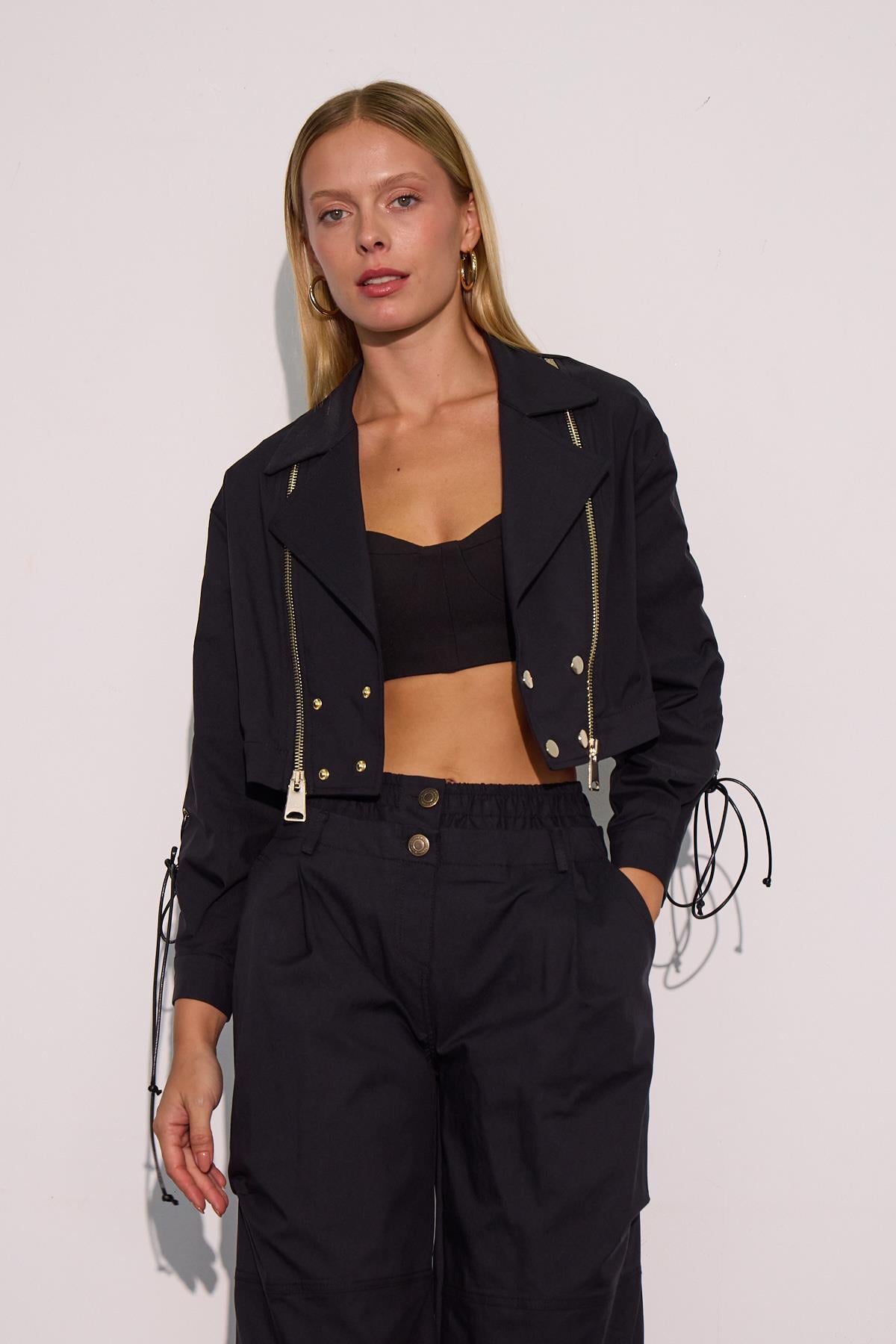 Urban Luxe Oversize Crop Ceket Siyah