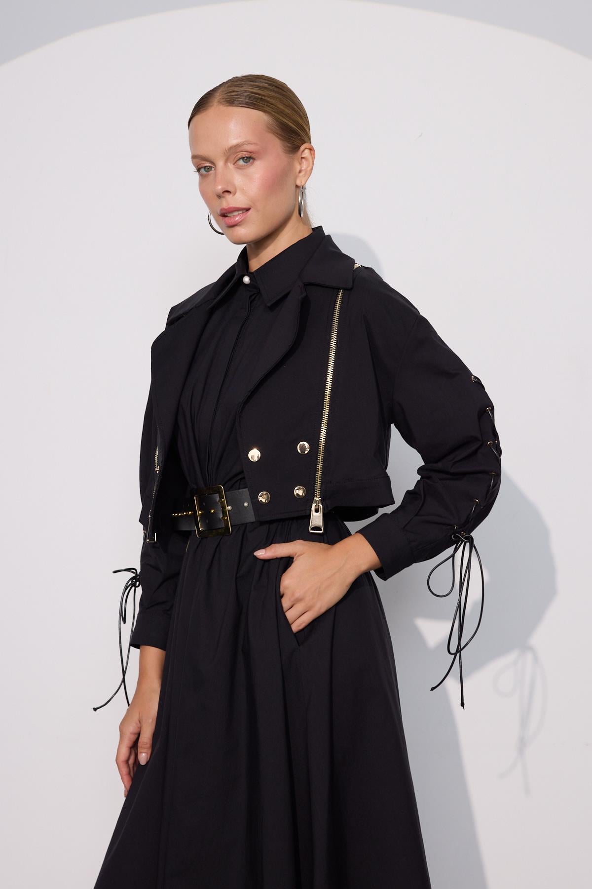 Urban Luxe Oversize Crop Ceket Siyah