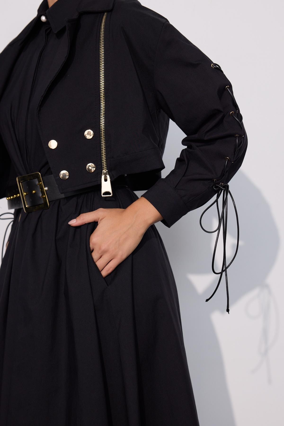 Urban Luxe Oversize Crop Ceket Siyah