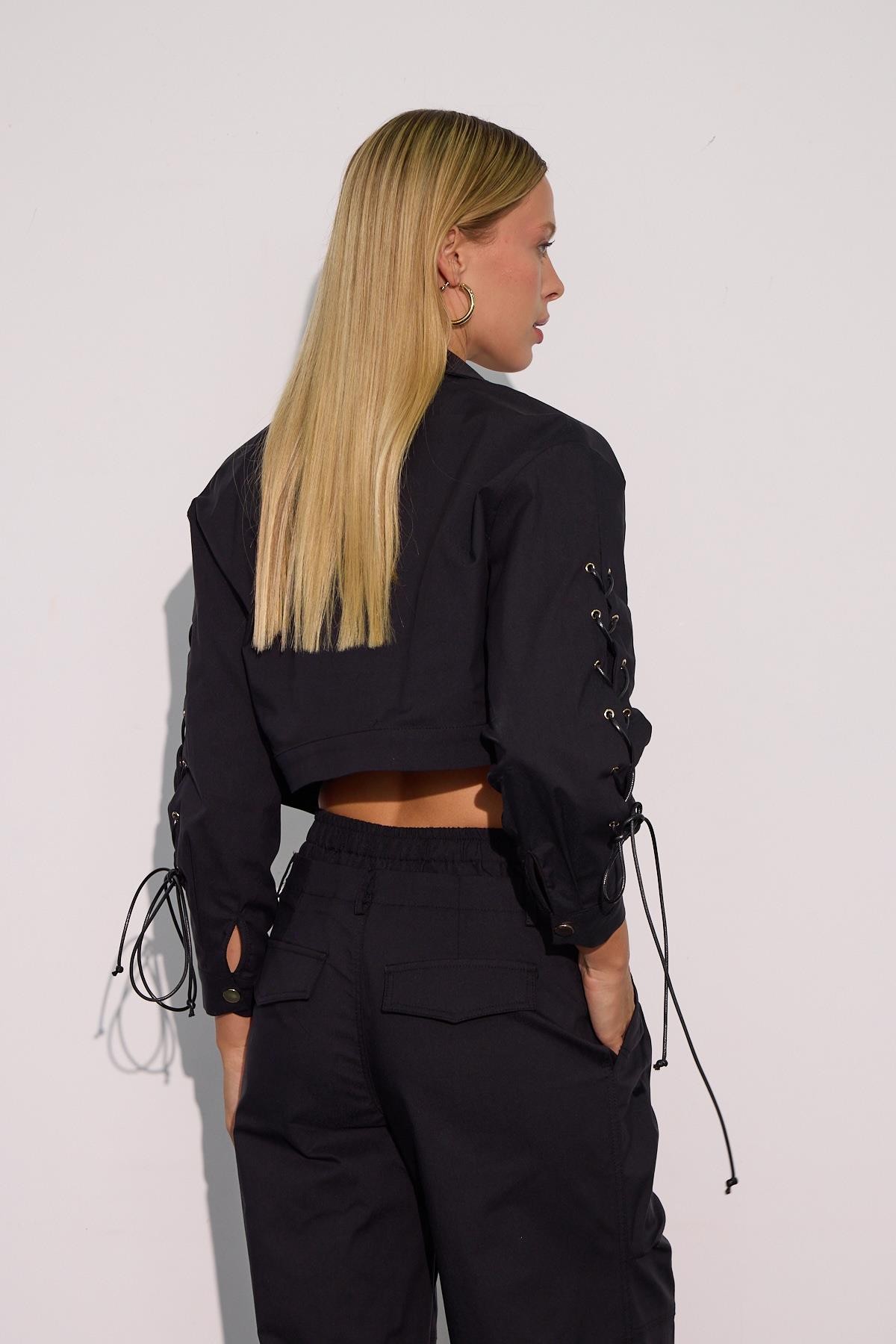Urban Luxe Oversize Crop Ceket Siyah