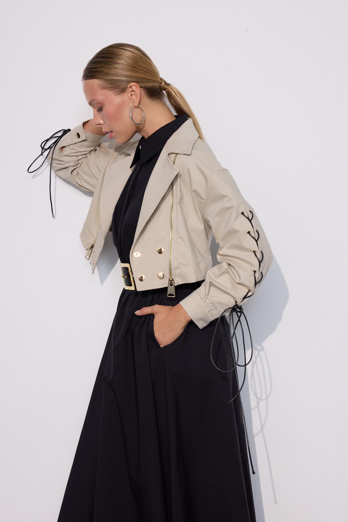 Urban Luxe Oversize Crop Ceket Taş