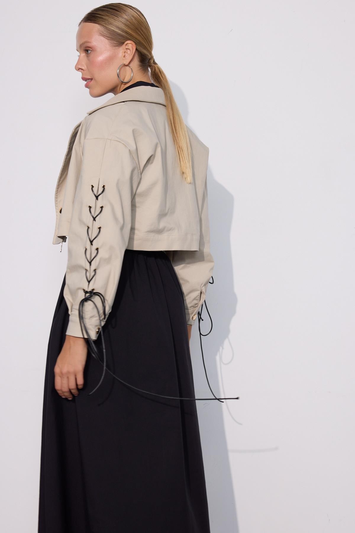 Urban Luxe Oversize Crop Ceket Taş