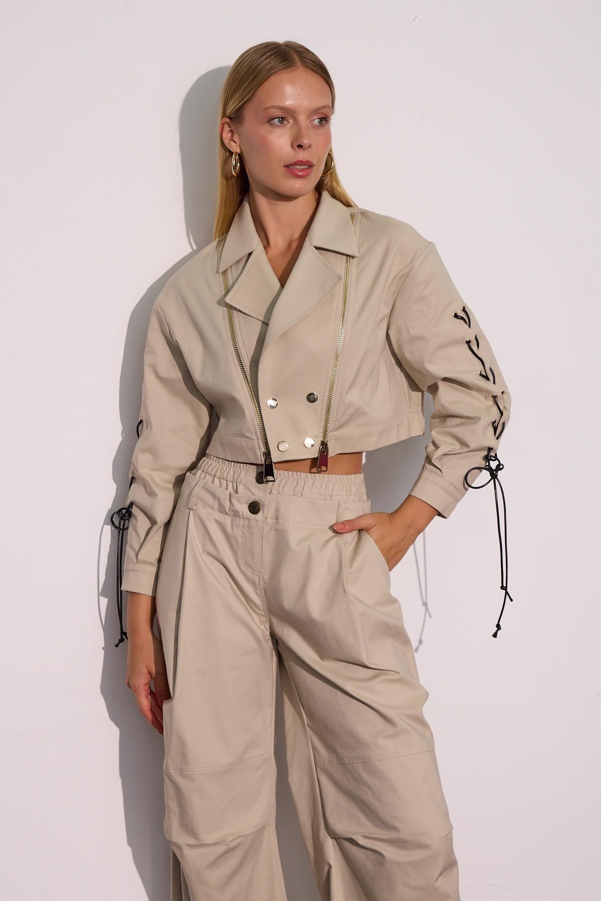 Urban Luxe Oversize Crop Ceket Taş