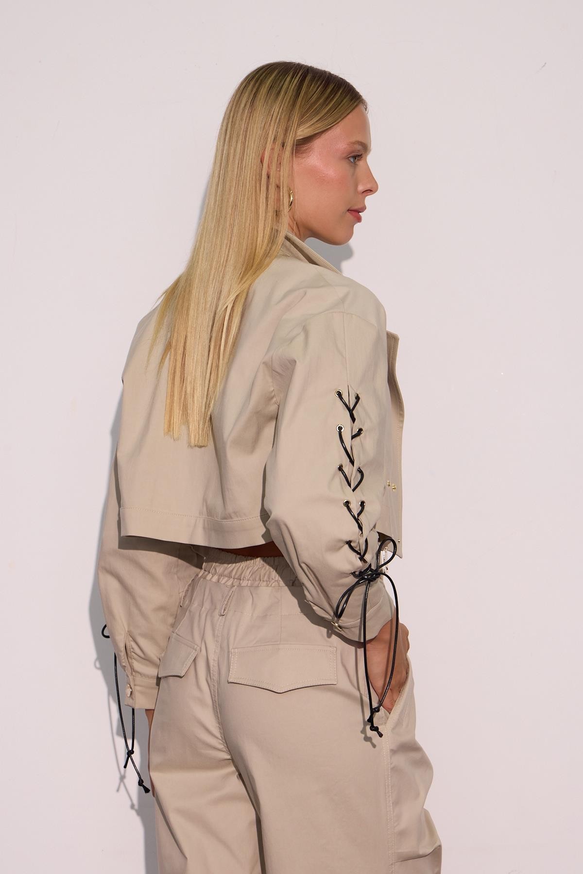 Urban Luxe Oversize Crop Ceket Taş