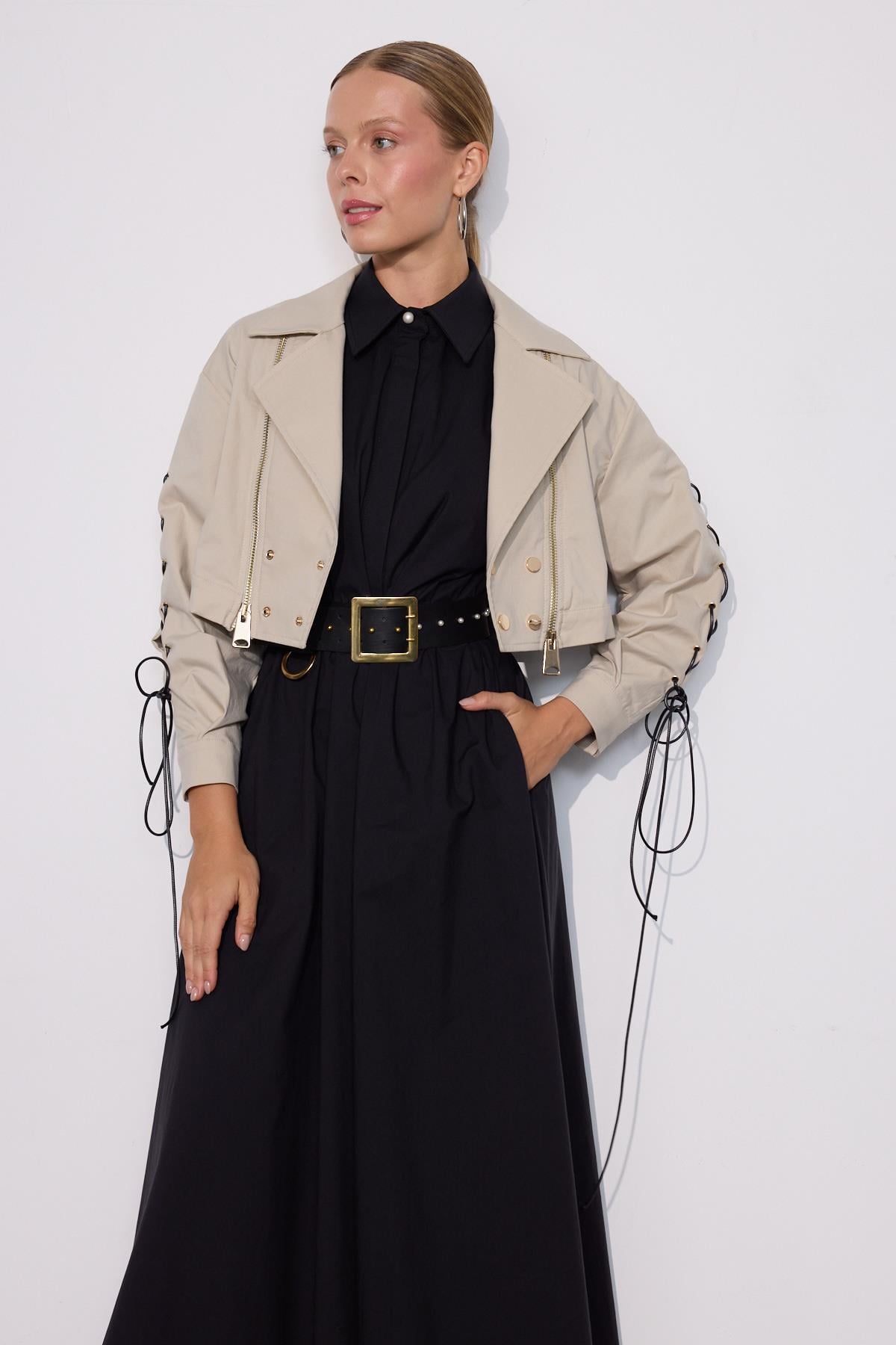 Urban Luxe Oversize Crop Ceket Taş