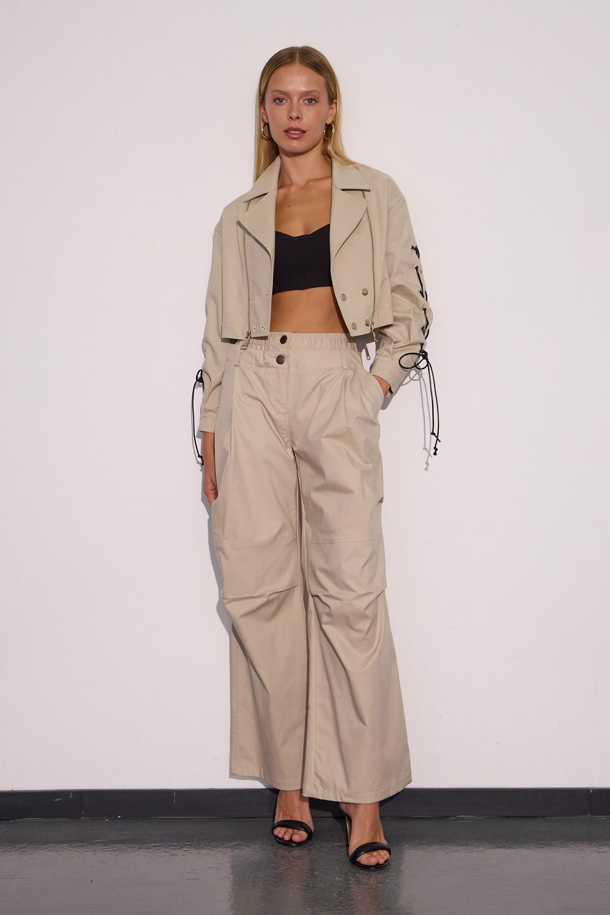 Urban Luxe Oversize Crop Ceket Taş