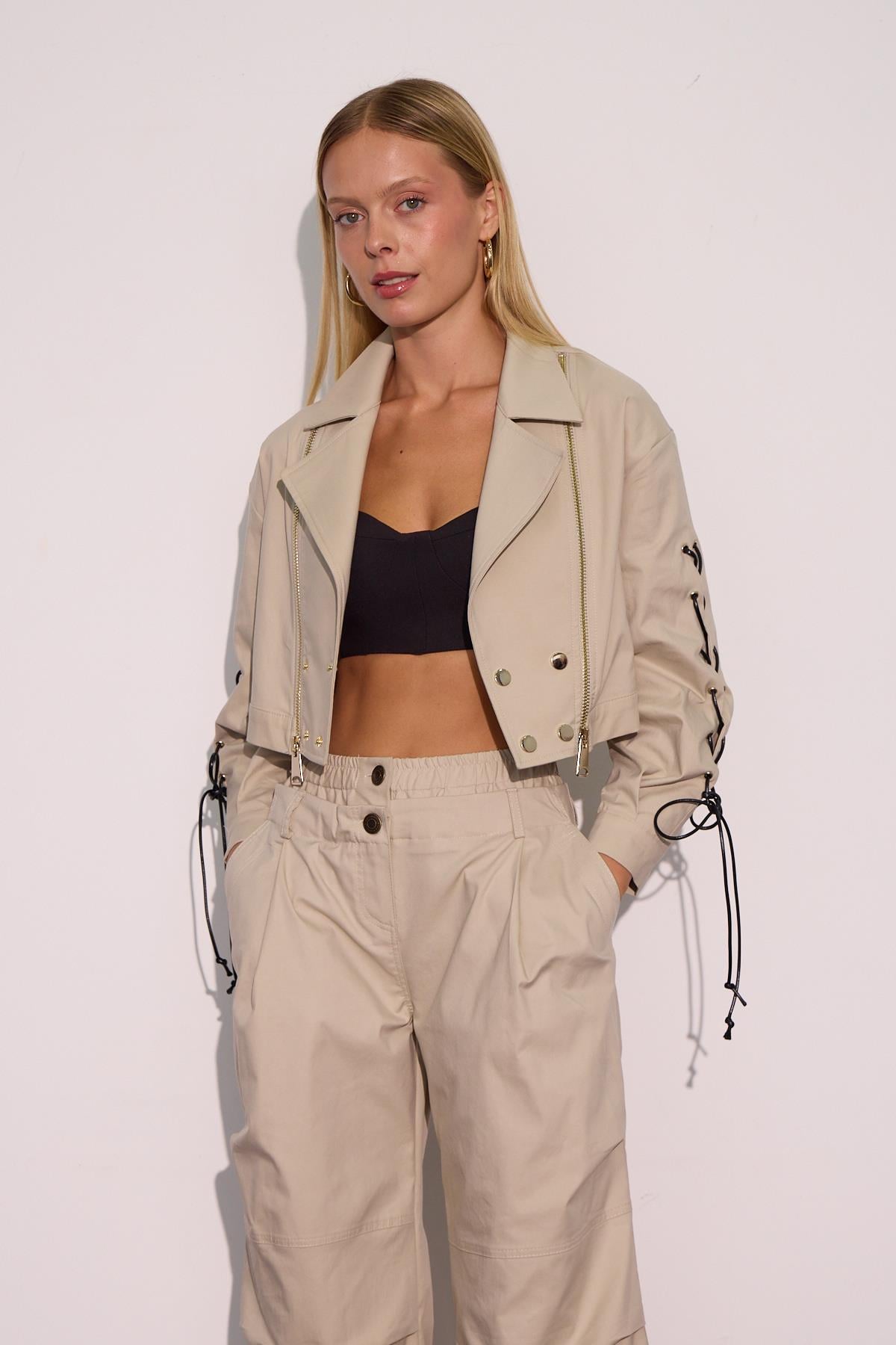 Urban Luxe Oversize Crop Ceket Taş