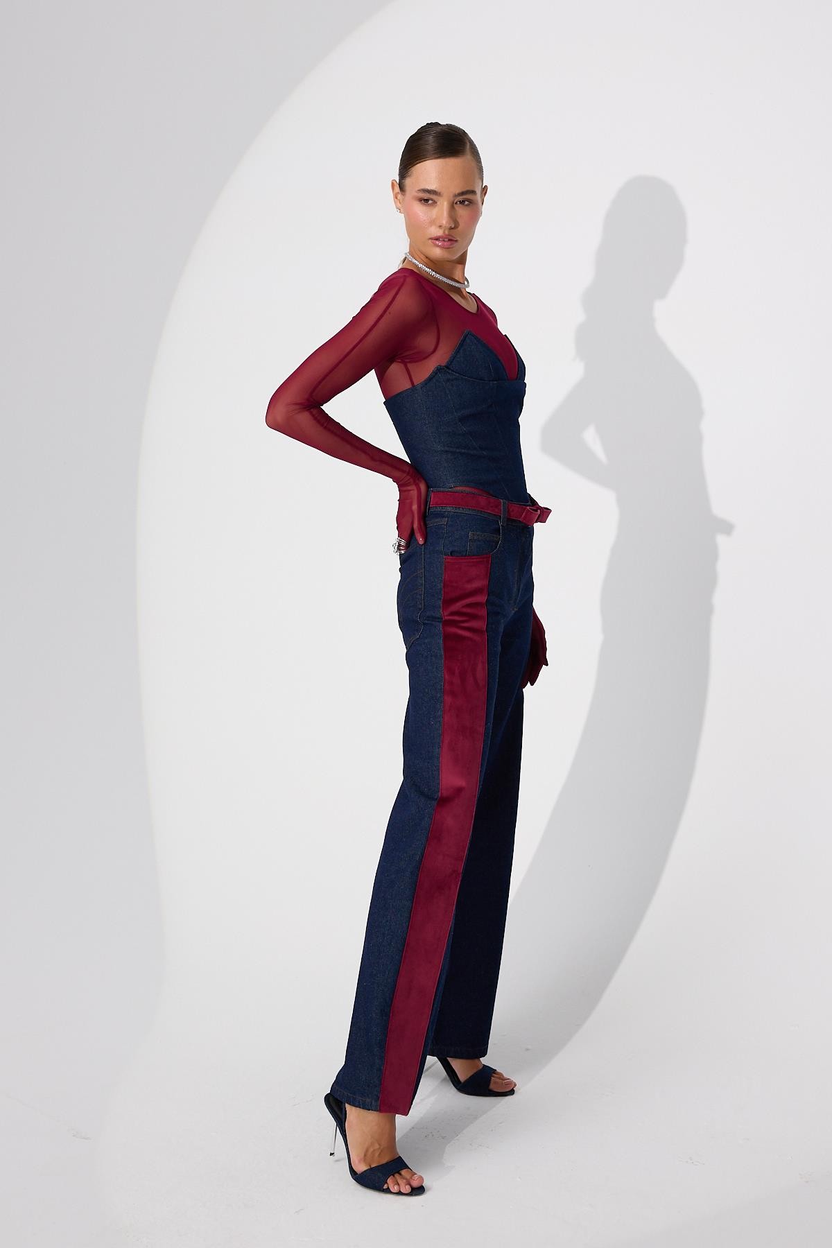 Velvet Roads Denim Pants Denim-Burgundy