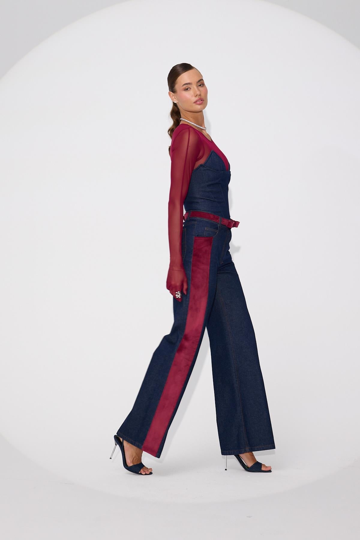 Velvet Roads Denim Pants Denim-Burgundy